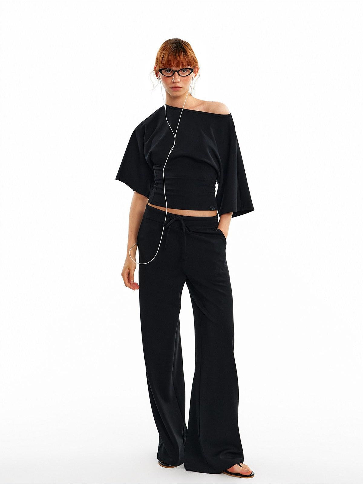 ALINNV Wide Sleeve Cinched Waist Loose Fit Women&