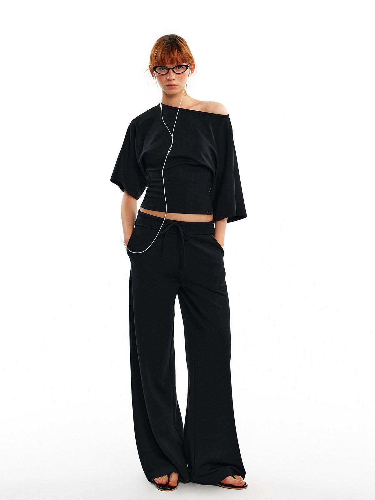 ALINNV Wide Sleeve Cinched Waist Loose Fit Women&