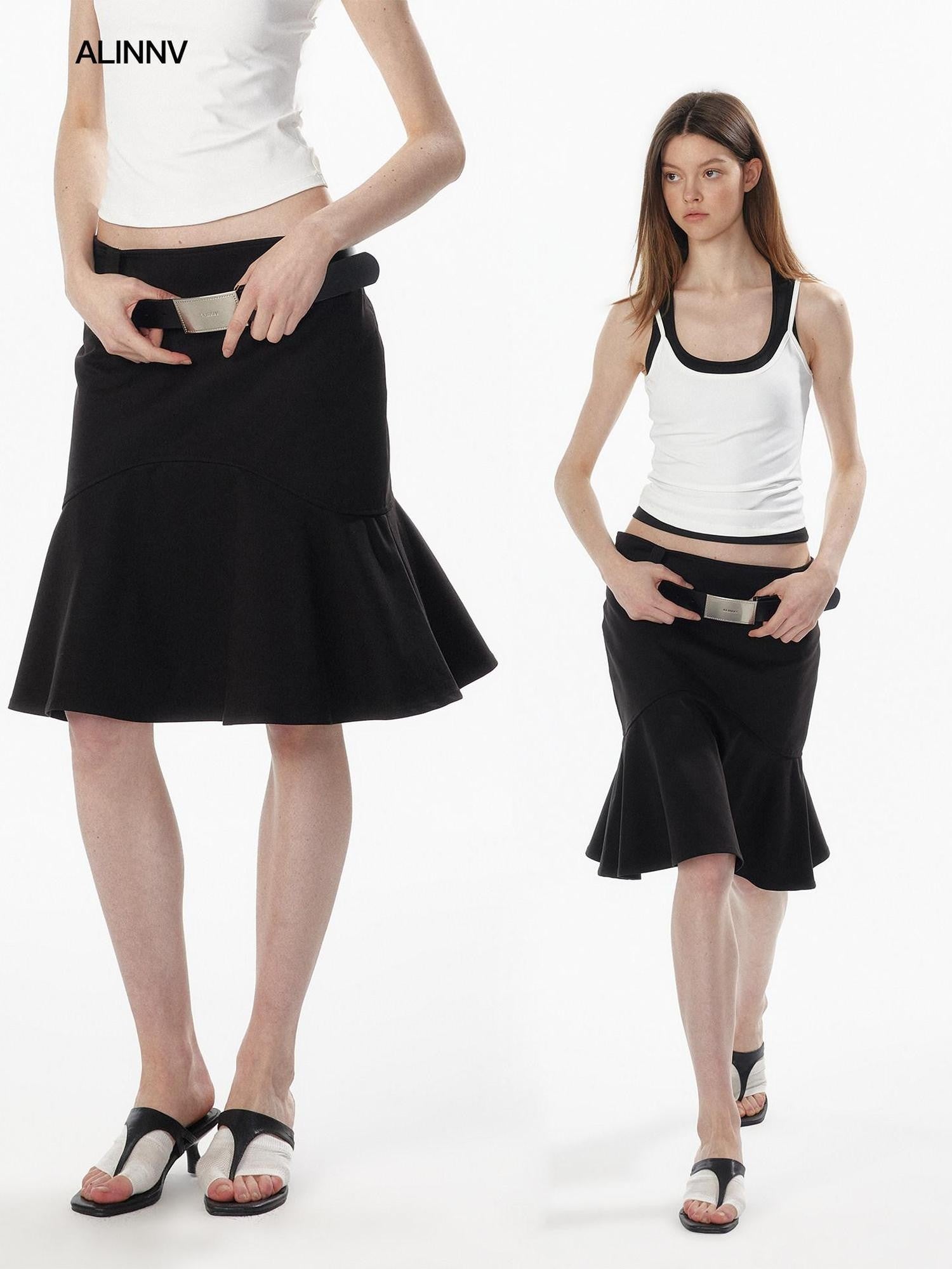 ALINNV Wide Waist Fishtail Back Zipper Lined Women&