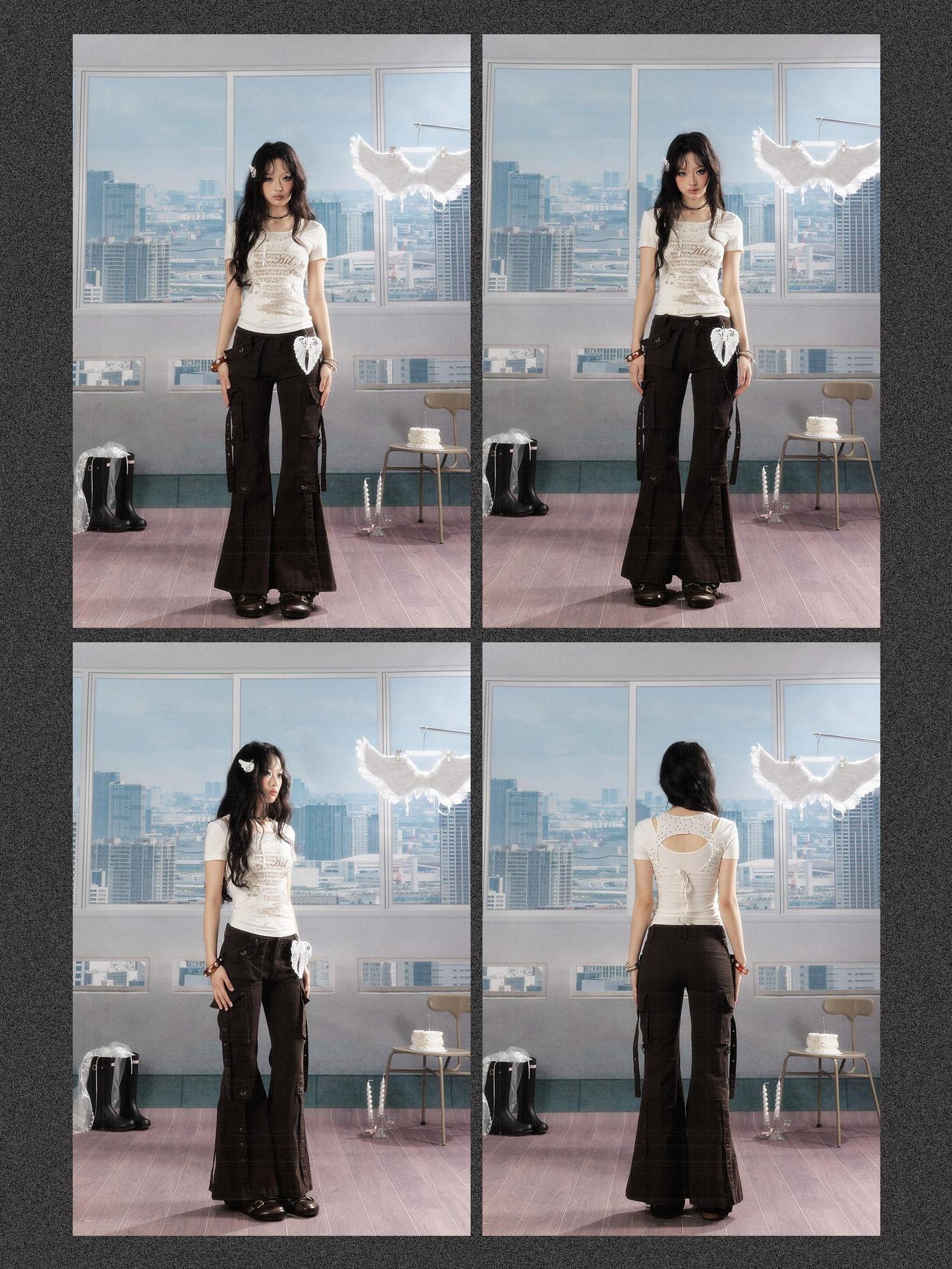 ALL iN plan 100 Percent Cotton Printed Slim Natural Waist Pockets Button Fly Flare Pants