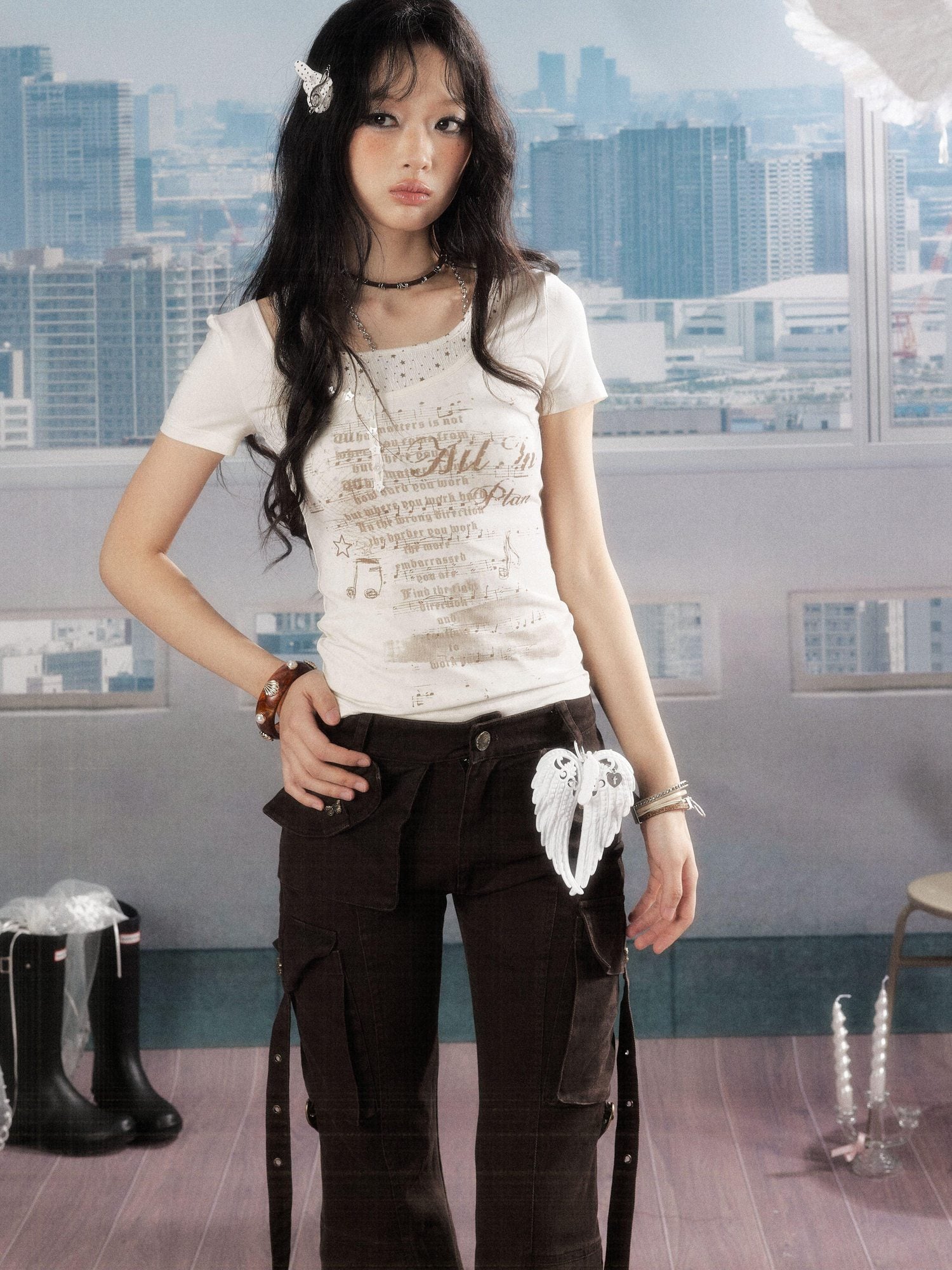 ALL iN plan 100 Percent Cotton Printed Slim Natural Waist Pockets Button Fly Flare Pants