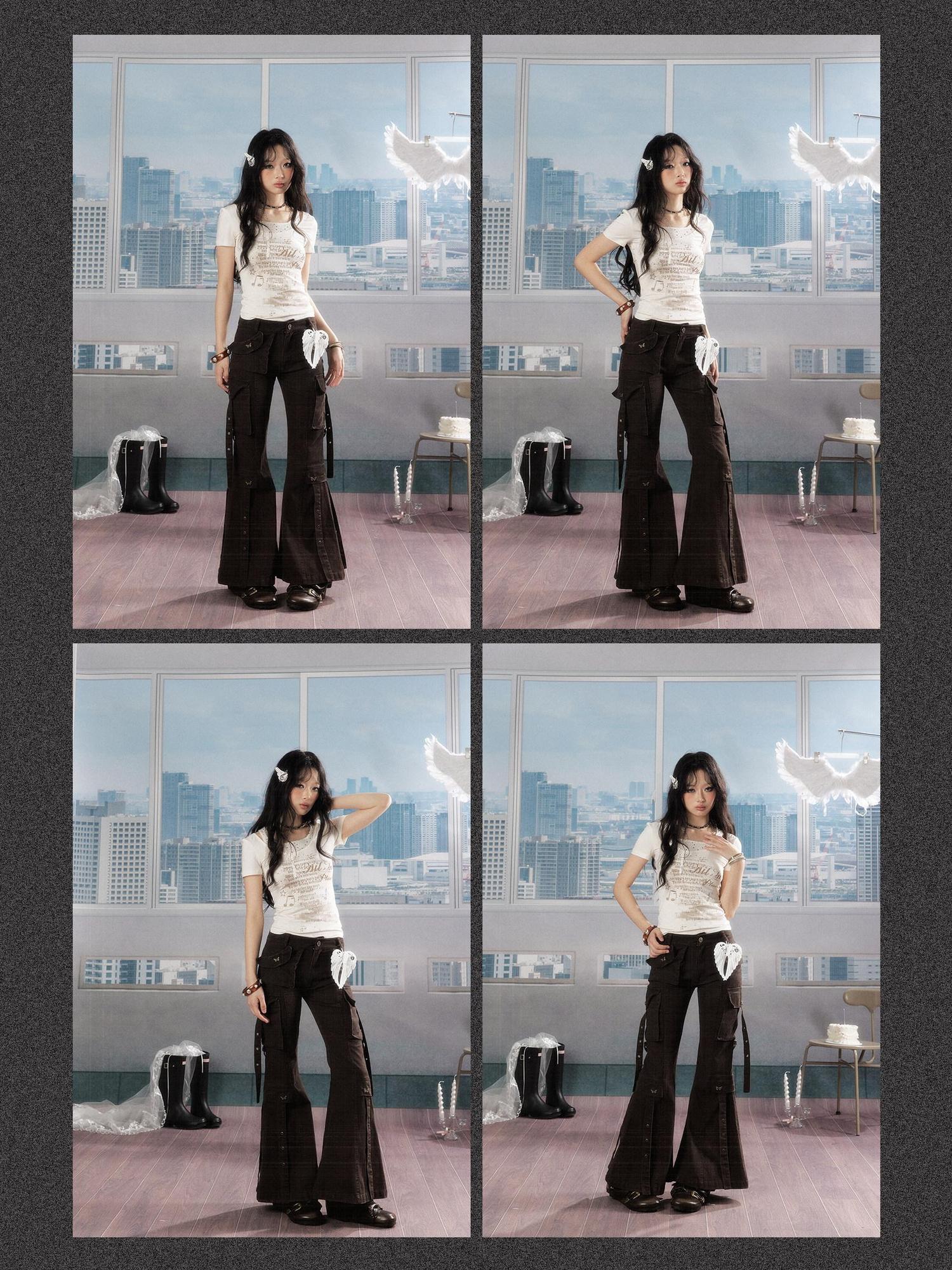 ALL iN plan 100 Percent Cotton Printed Slim Natural Waist Pockets Button Fly Flare Pants