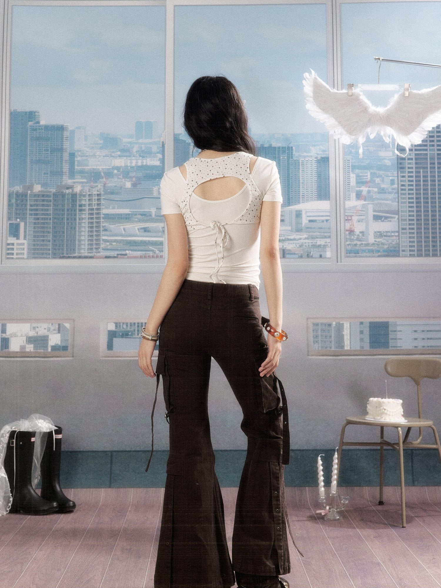 ALL iN plan 100 Percent Cotton Printed Slim Natural Waist Pockets Button Fly Flare Pants