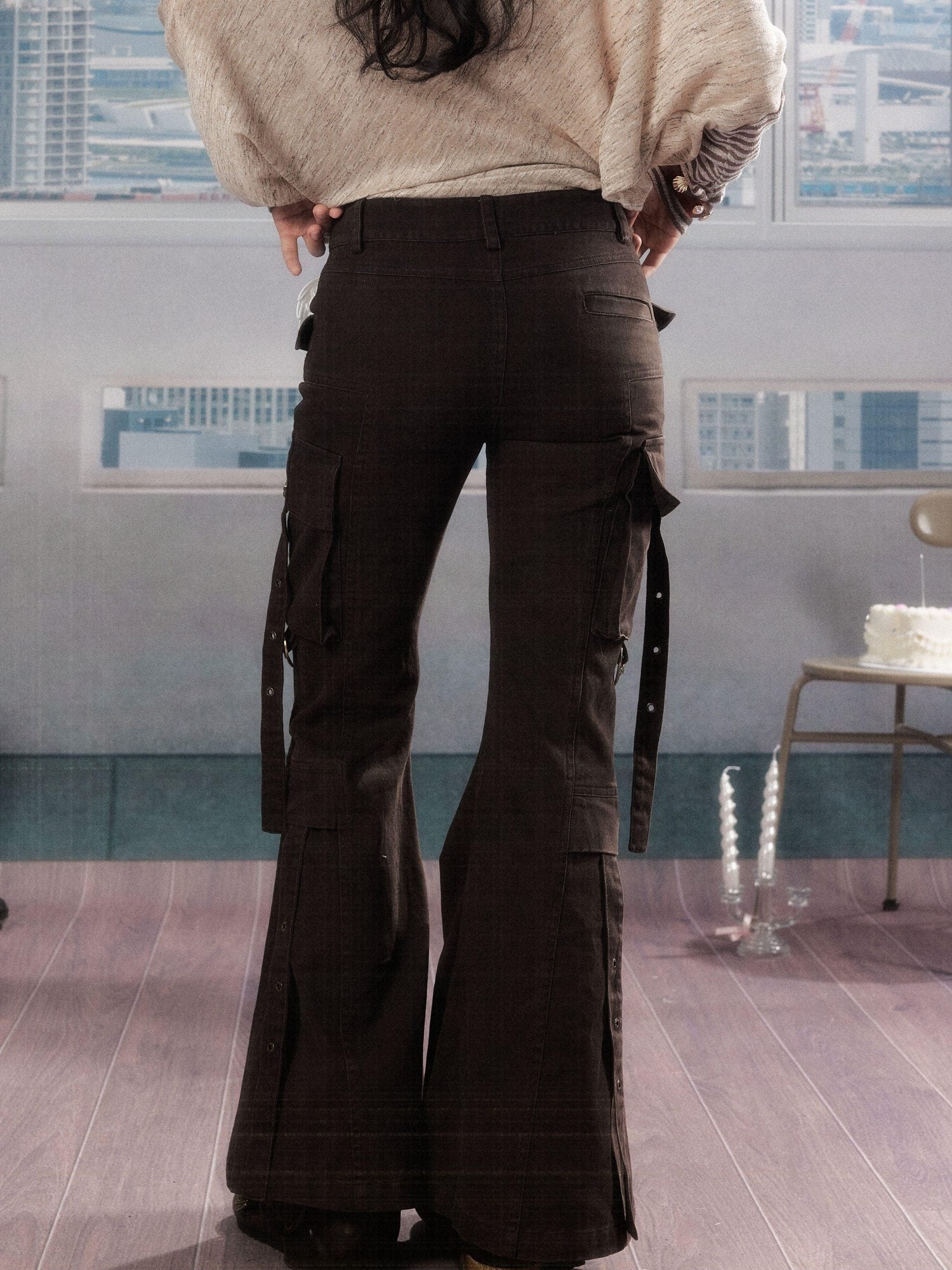 ALL iN plan 100 Percent Cotton Printed Slim Natural Waist Pockets Button Fly Flare Pants