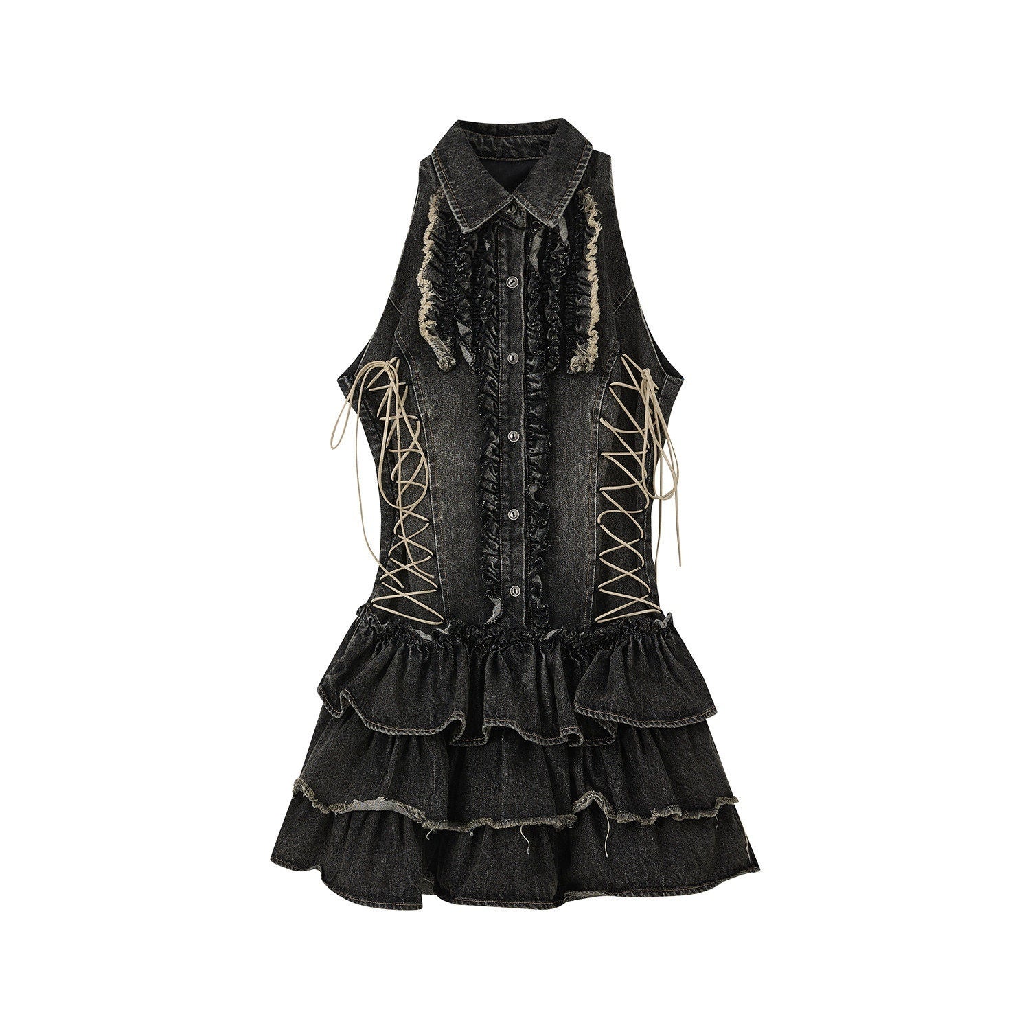 ALL iN plan 100 Percent Cotton Sleeveless Slim Fit Puff Skirt Black Casual Mini Dresses
