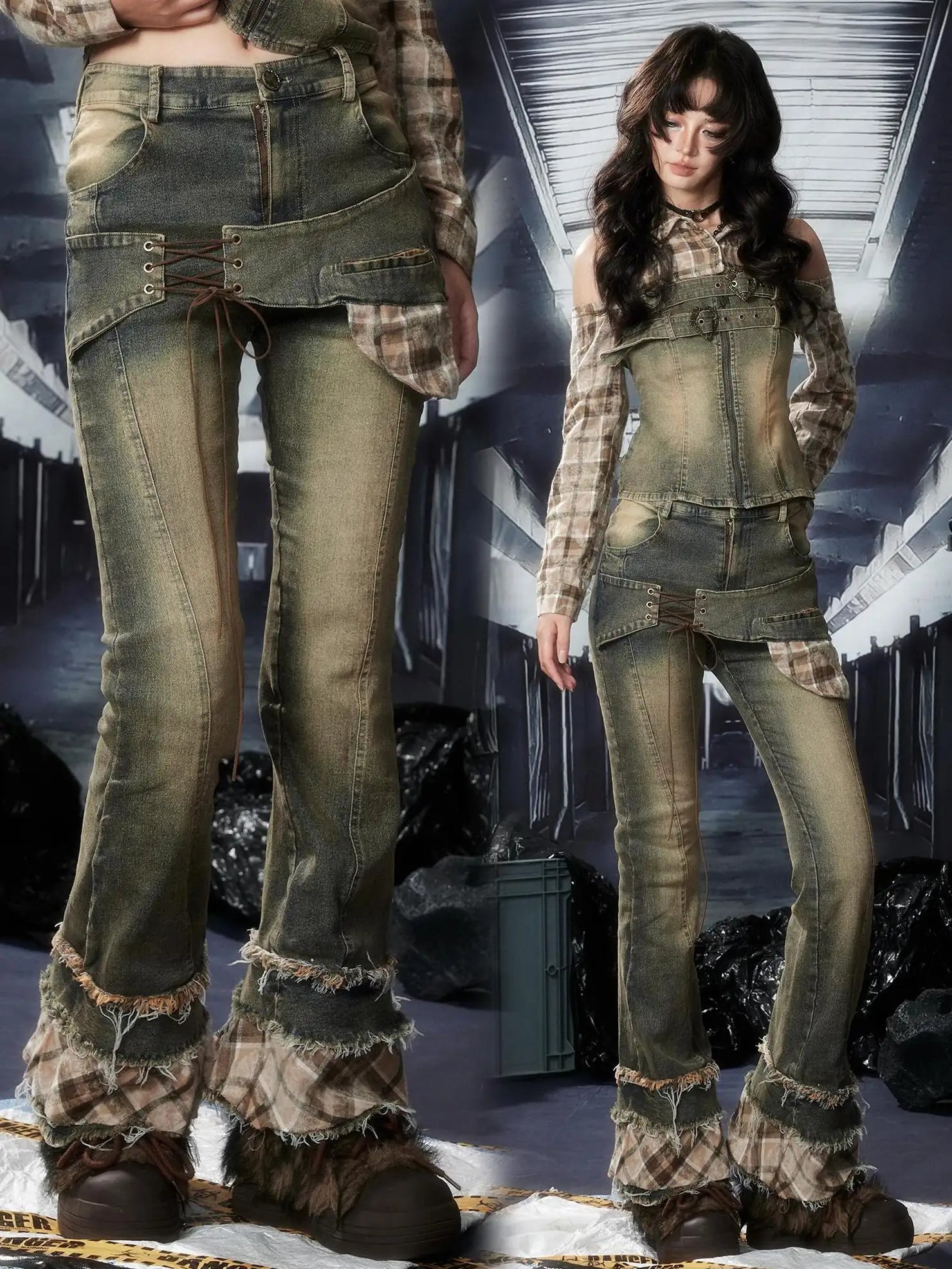 ALL iN plan Acid Riot Distressed Patchwork Flared Jeans Jeans