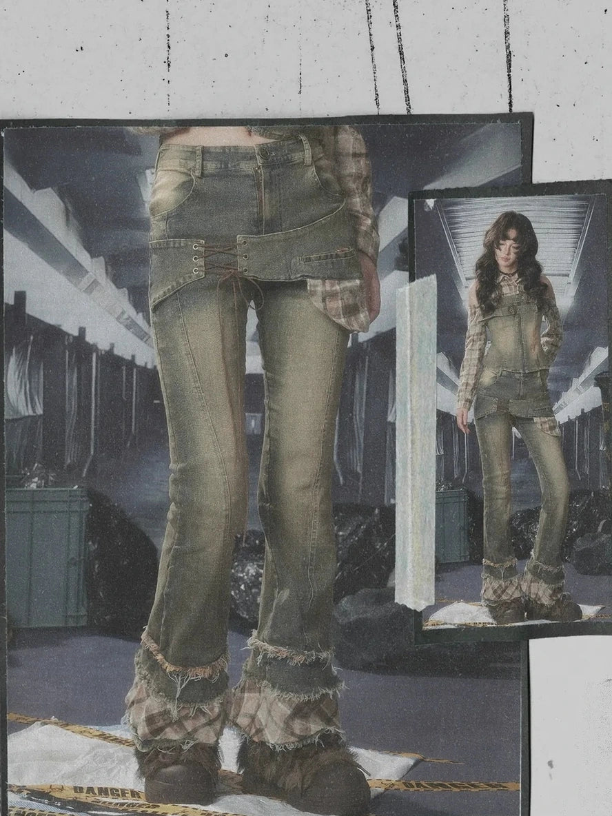 ALL iN plan Acid Riot Distressed Patchwork Flared Jeans Jeans