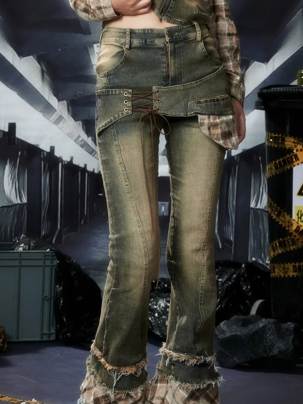 ALL iN plan Acid Riot Distressed Patchwork Flared Jeans Jeans