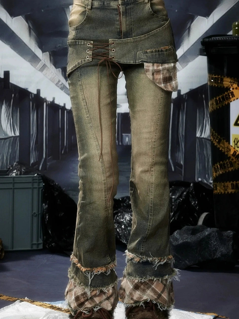 ALL iN plan Acid Riot Distressed Patchwork Flared Jeans Jeans