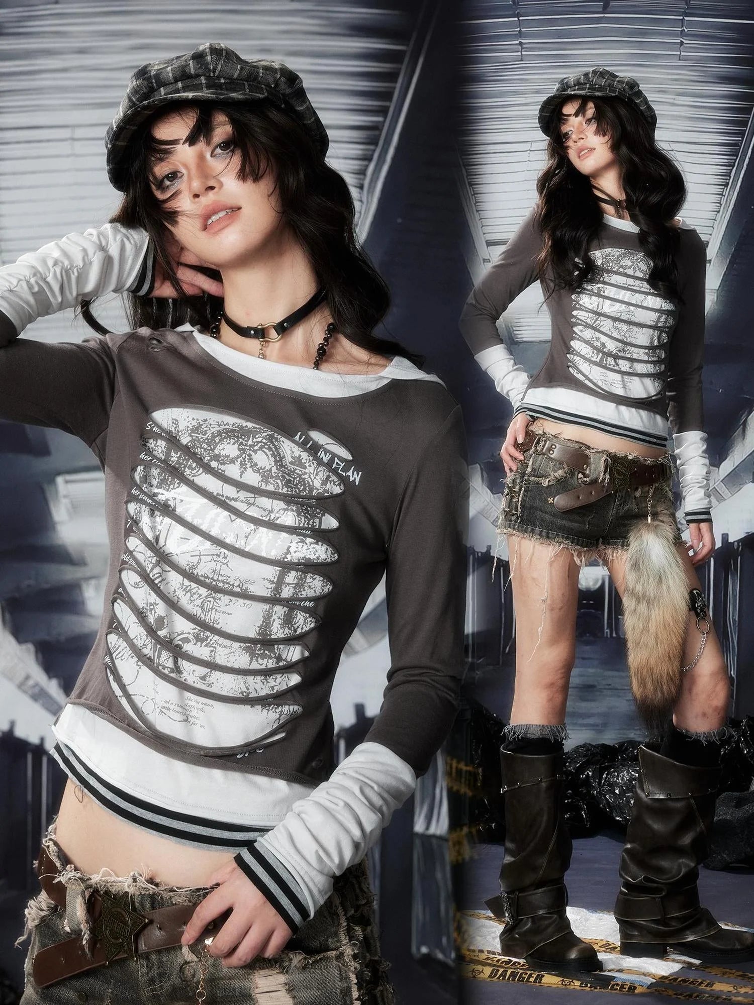 Acid Riot Distressed Stripe Print Hooded Tee