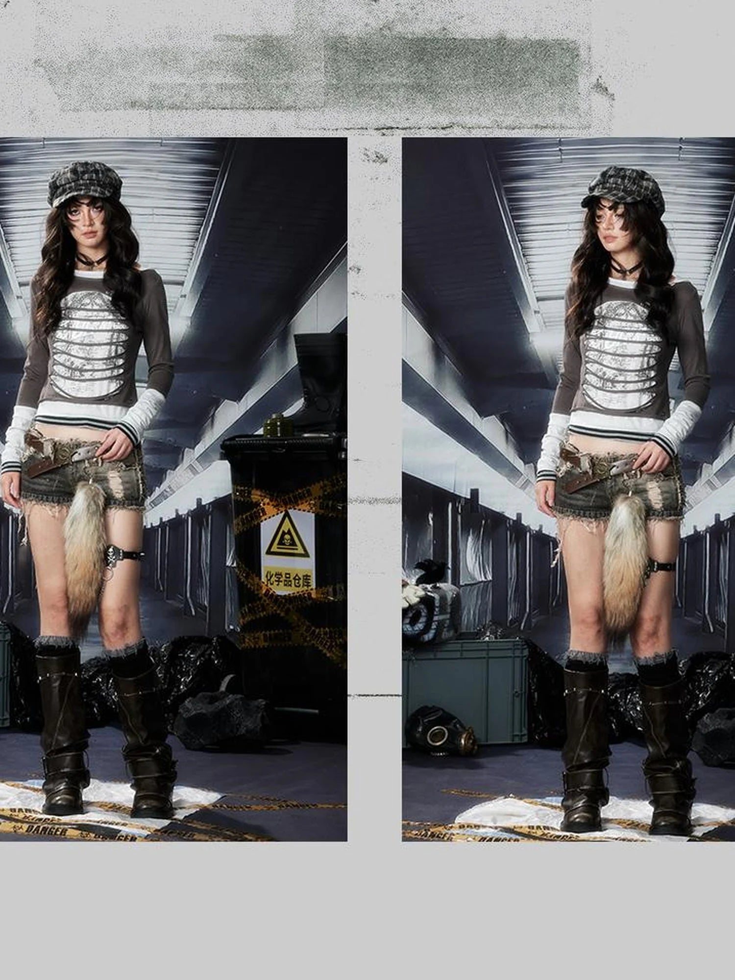 Acid Riot Distressed Stripe Print Hooded Tee