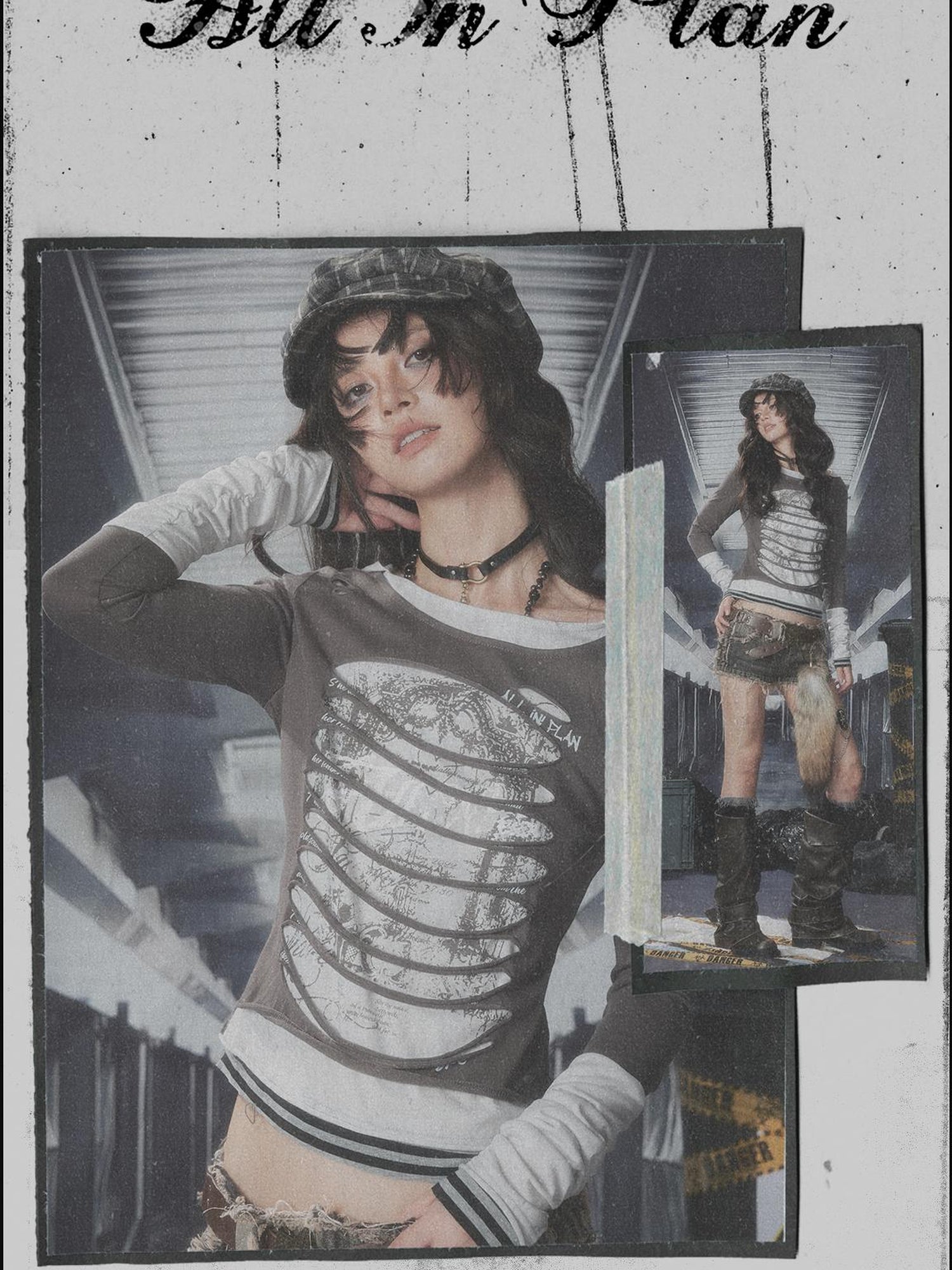 ALL iN plan Acid Riot Distressed Stripe Print Hooded Tee