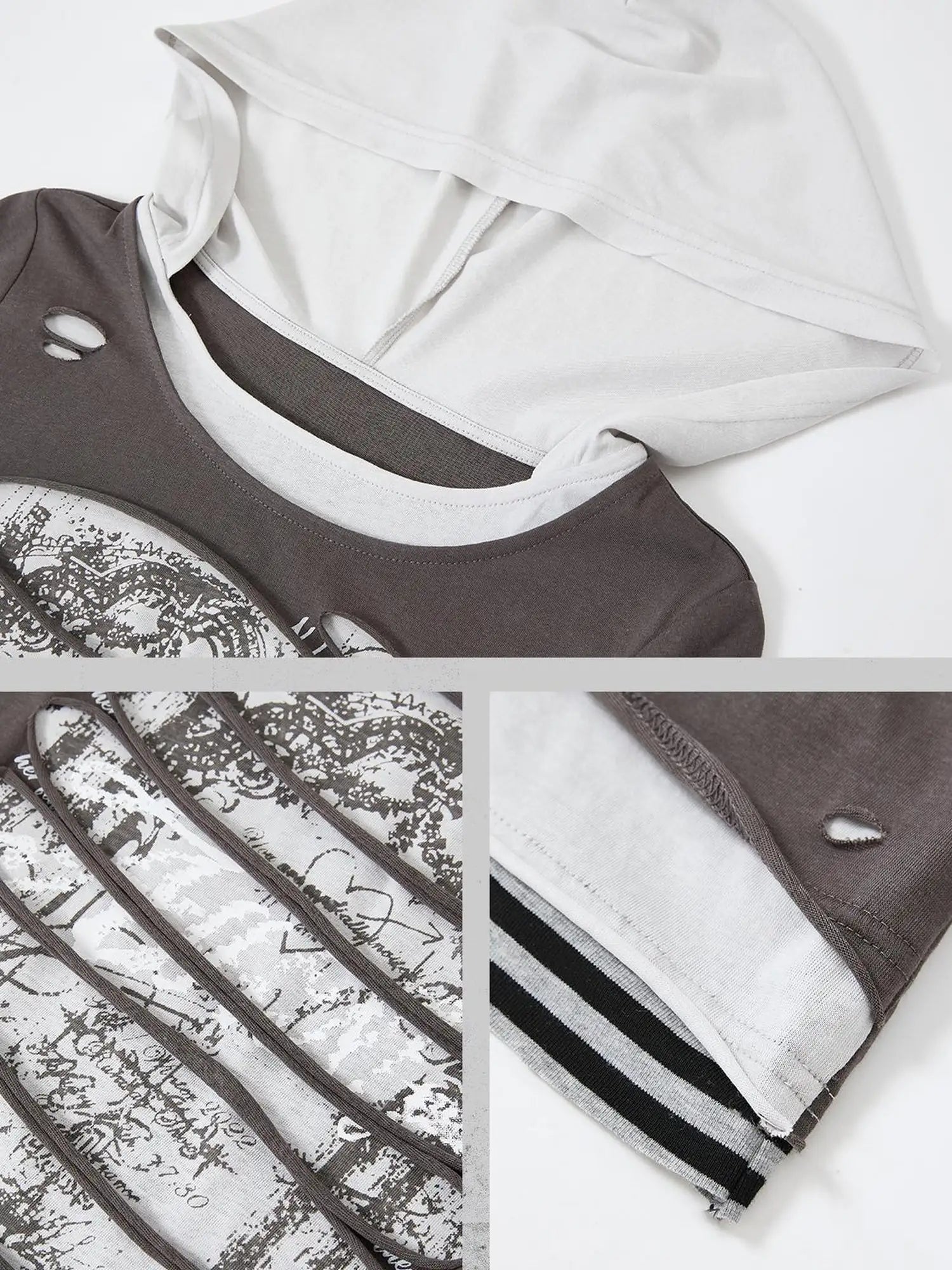 Acid Riot Distressed Stripe Print Hooded Tee