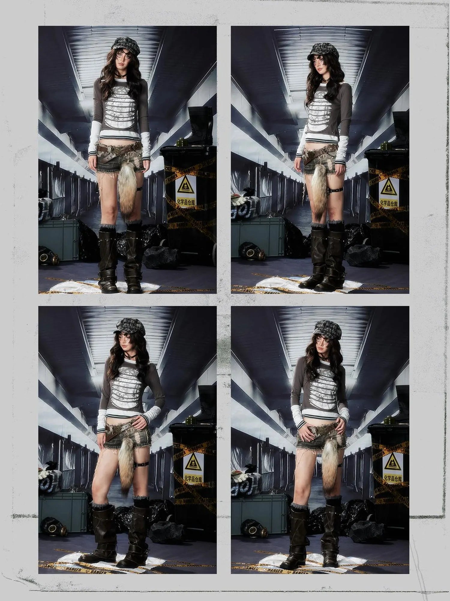 Acid Riot Distressed Stripe Print Hooded Tee