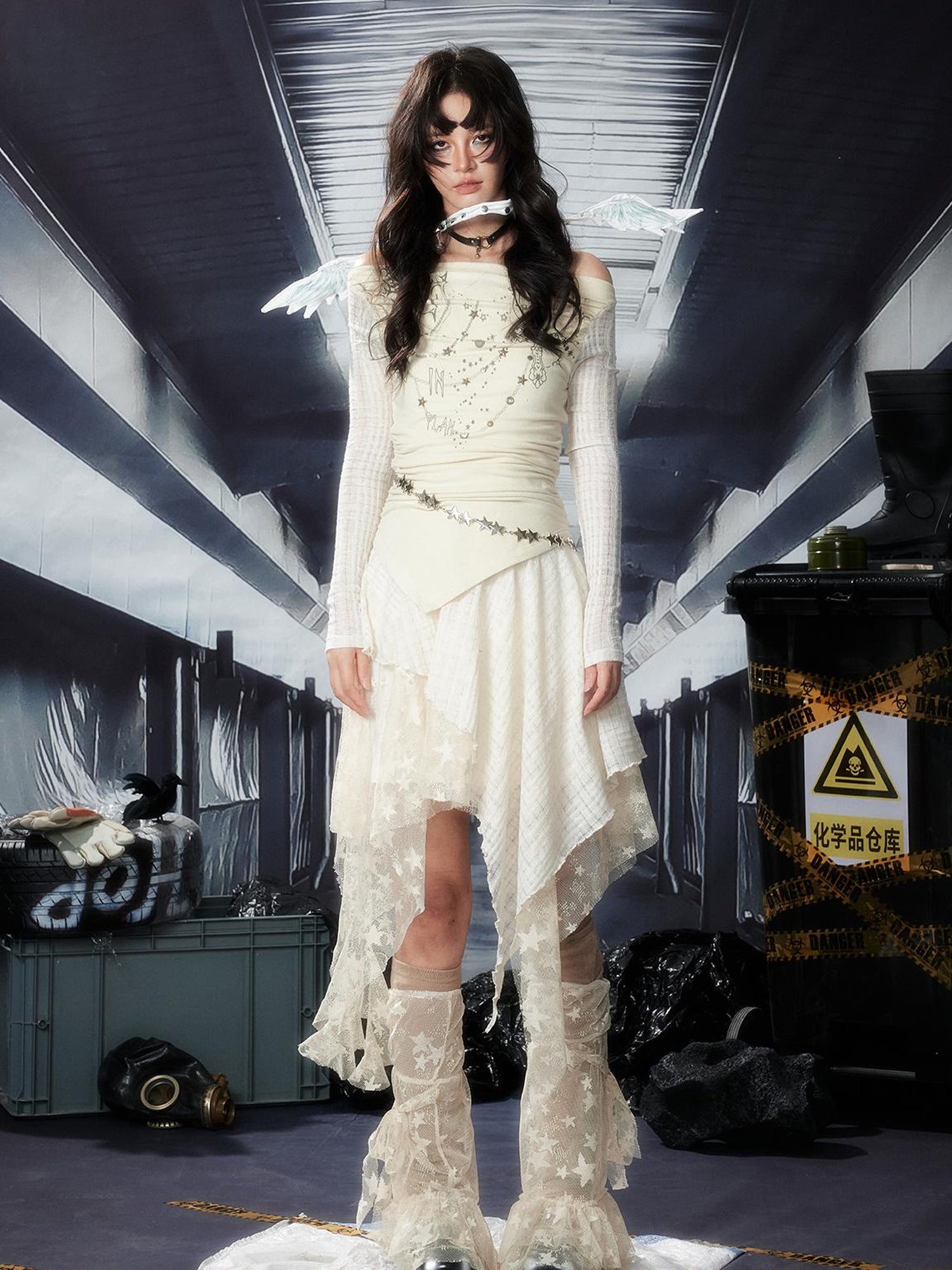 ALL iN plan Acid Riot Lace Slit Shoulder Knit Dress
