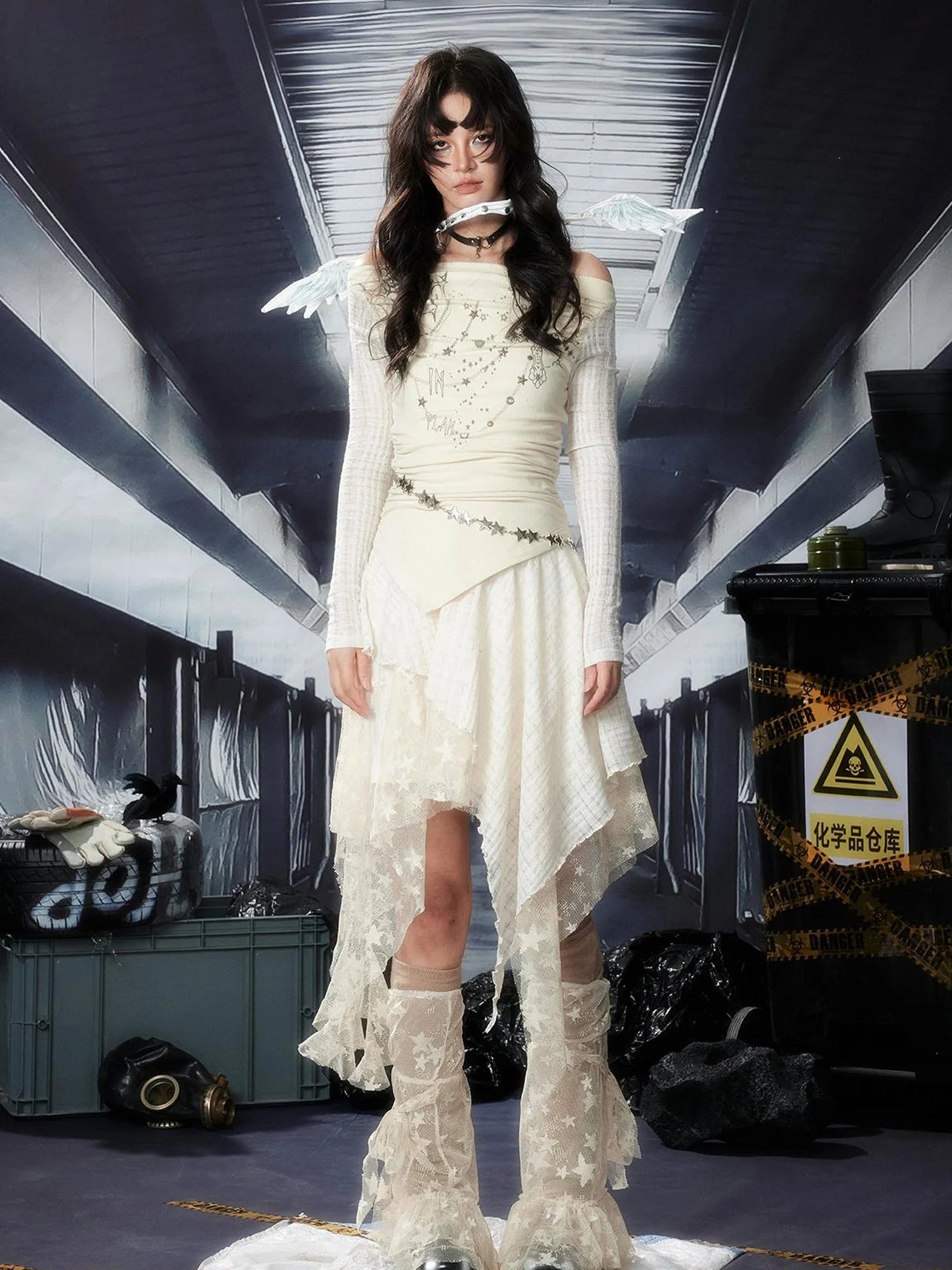 Acid Riot Lace Slit Shoulder Knit Dress