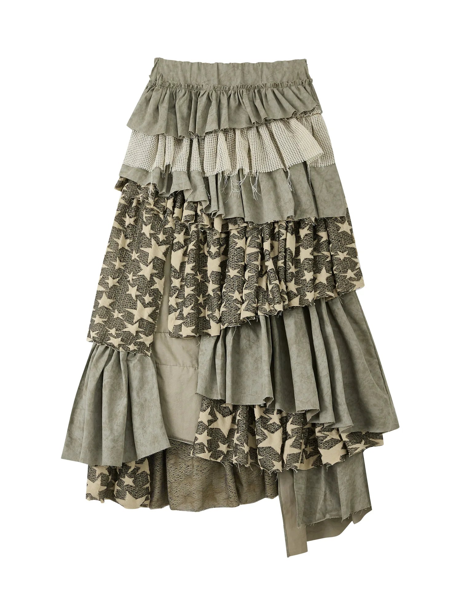 Acid Washed Asymmetrical Tiered Maxi Skirt