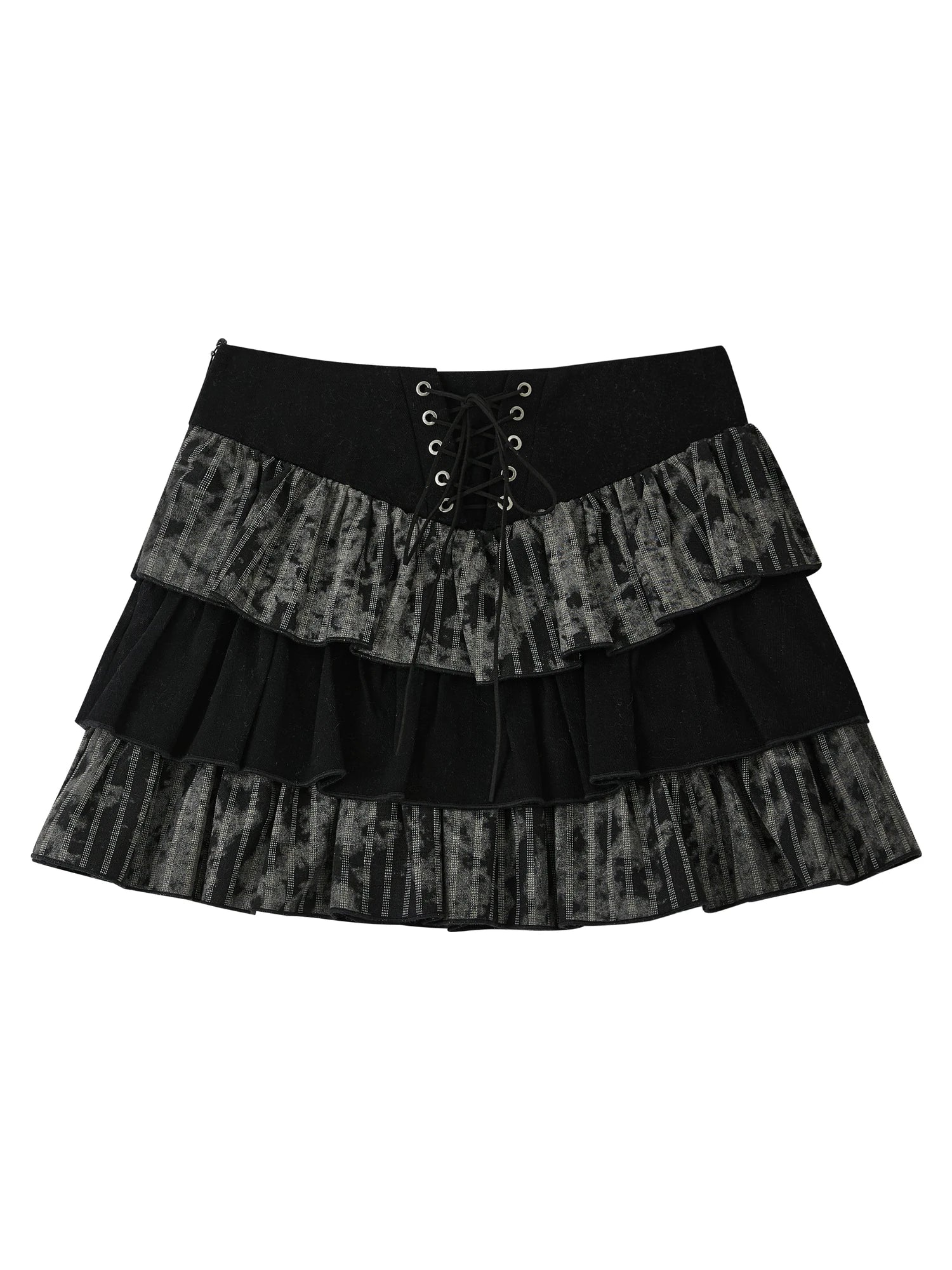 Acid Washed Distressed Denim Tiered Ruffle Skirt