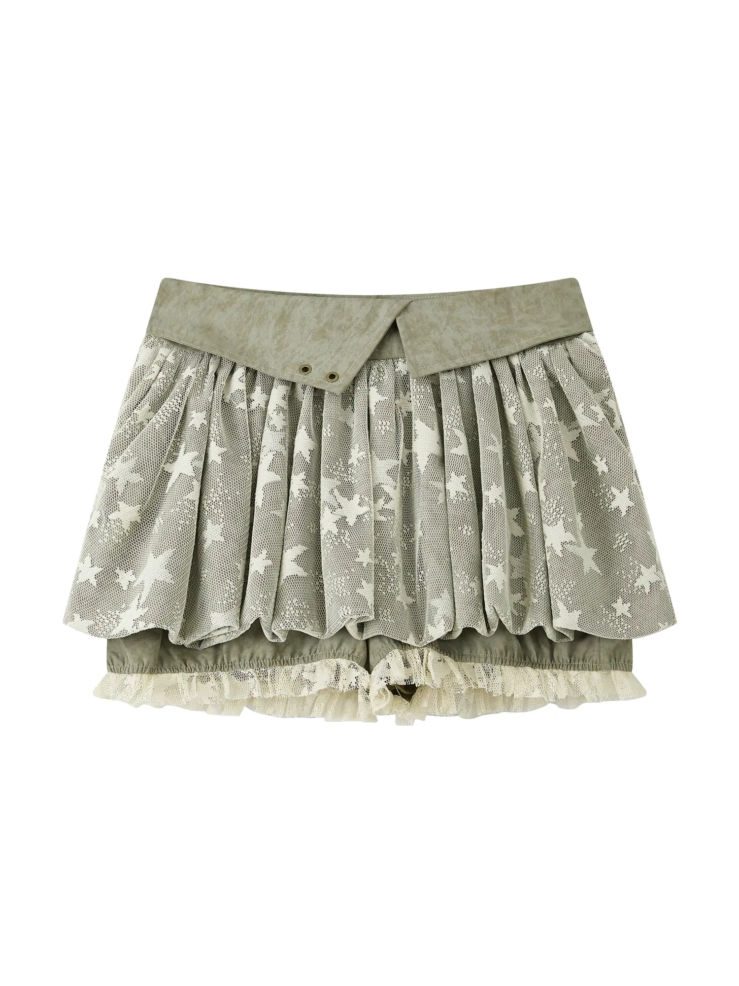 Acid Washed Lace Mini Skirt High Waist Y2K Ruffle Hem