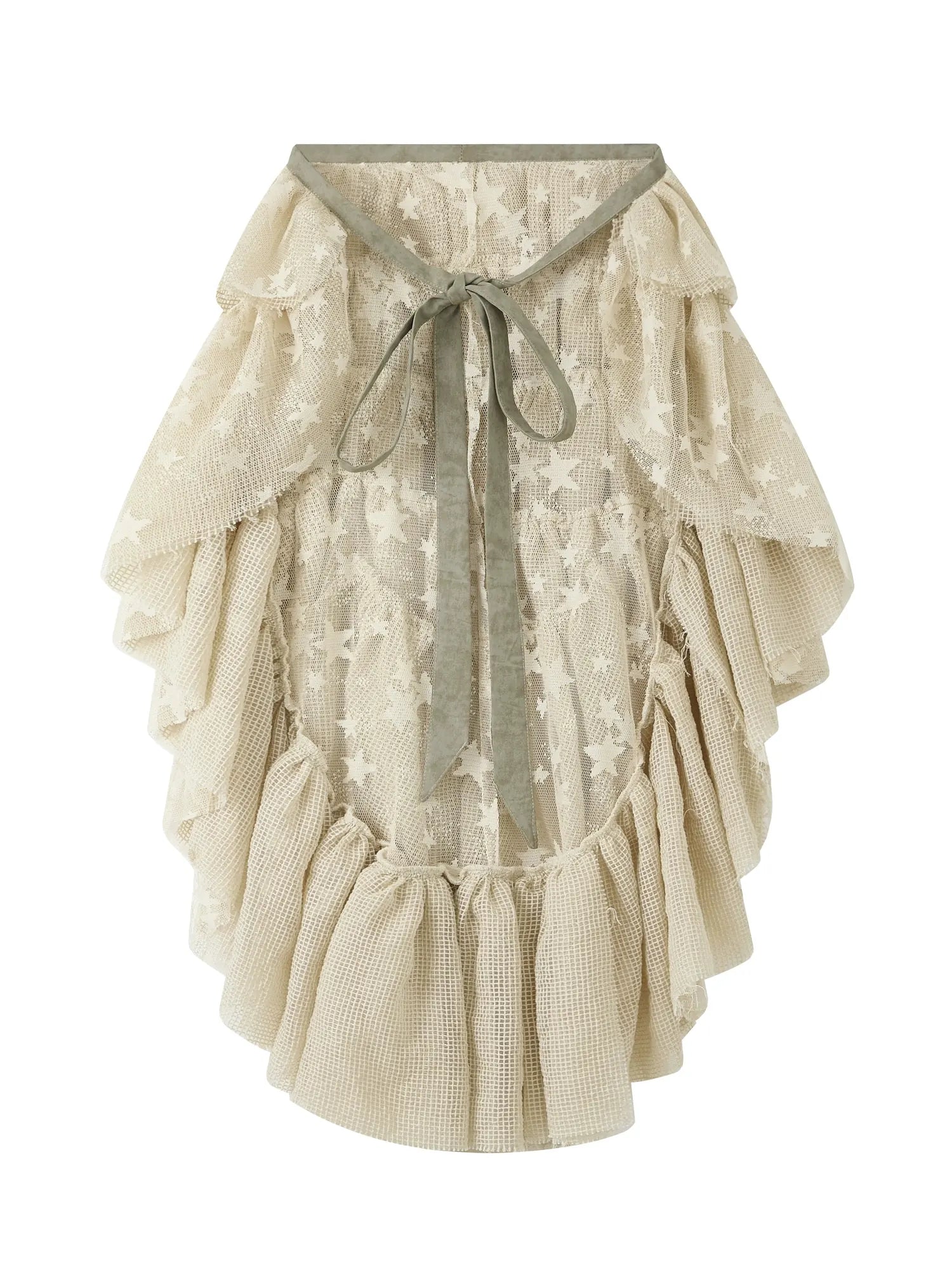 Acid Washed Lace Mini Skirt High Waist Y2K Ruffle Hem