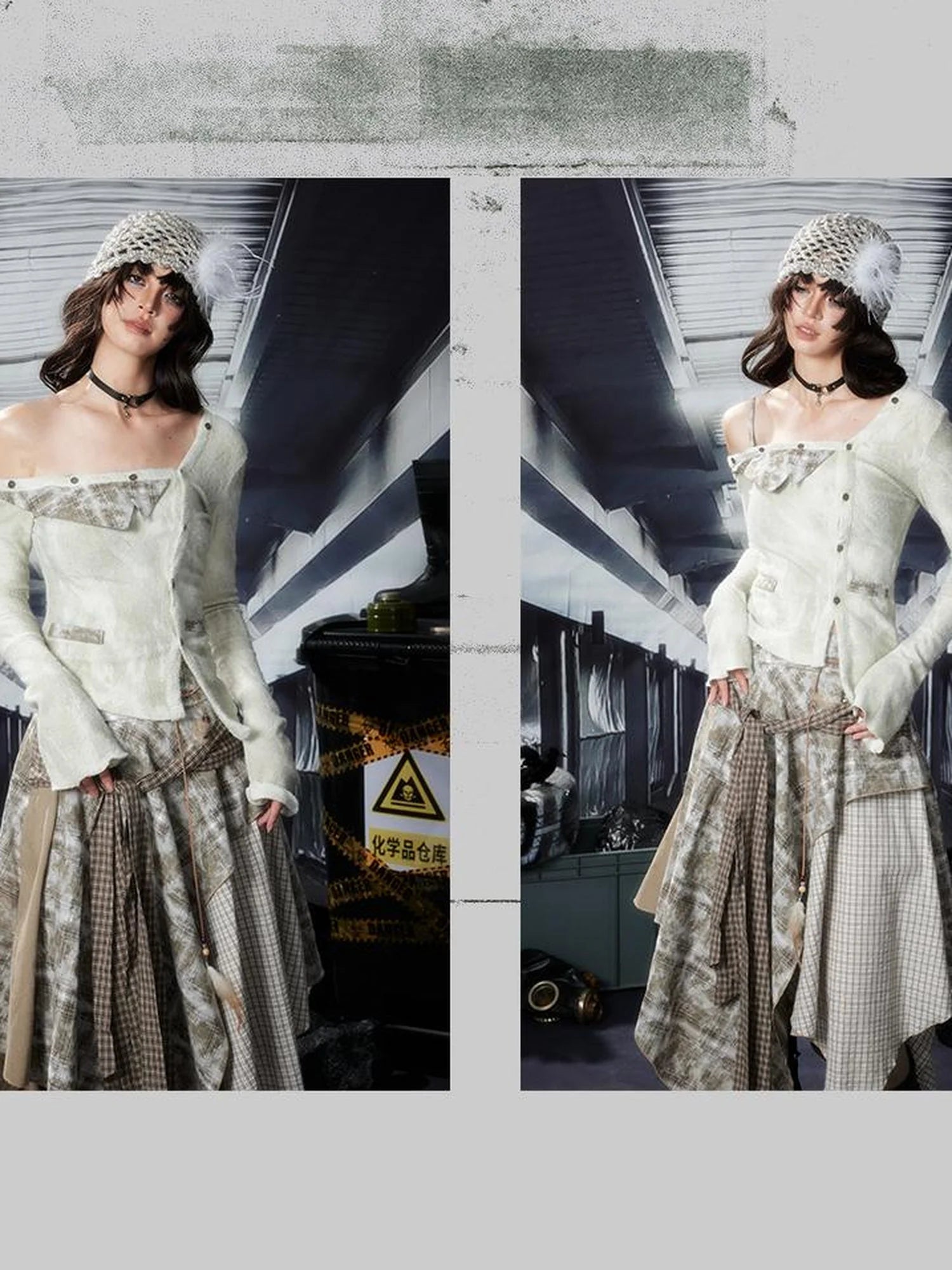 Acid Washed Rebel Knit Top V Neck T Shirt Long Sleeve