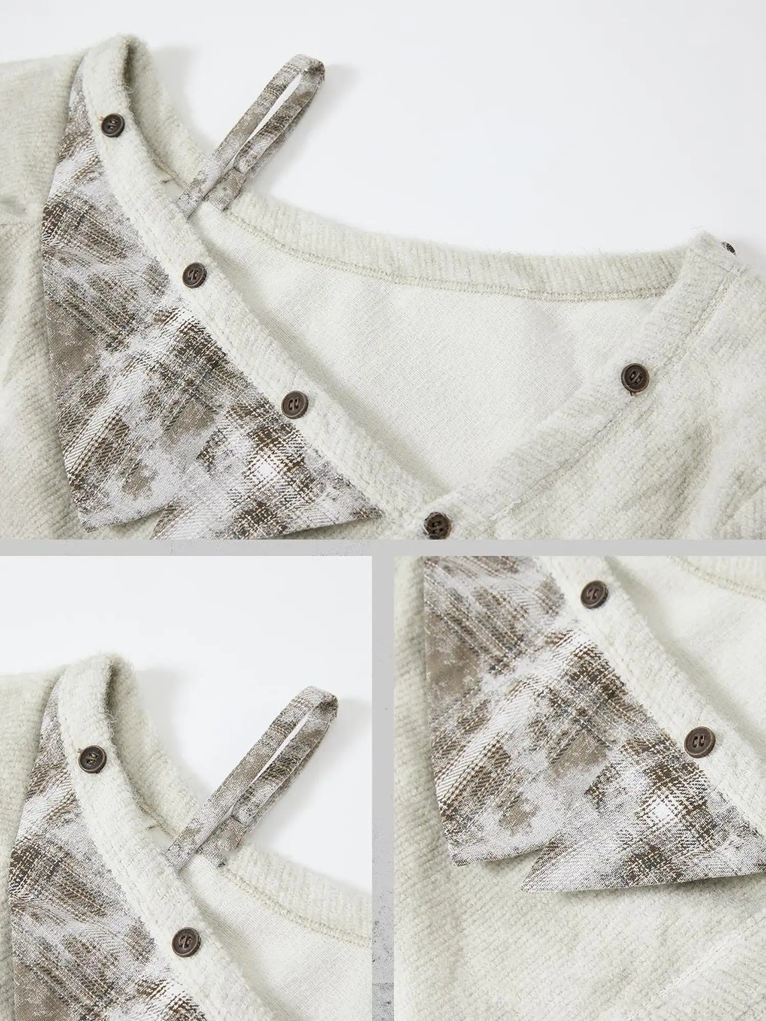 Acid Washed Rebel Knit Top V Neck T Shirt Long Sleeve