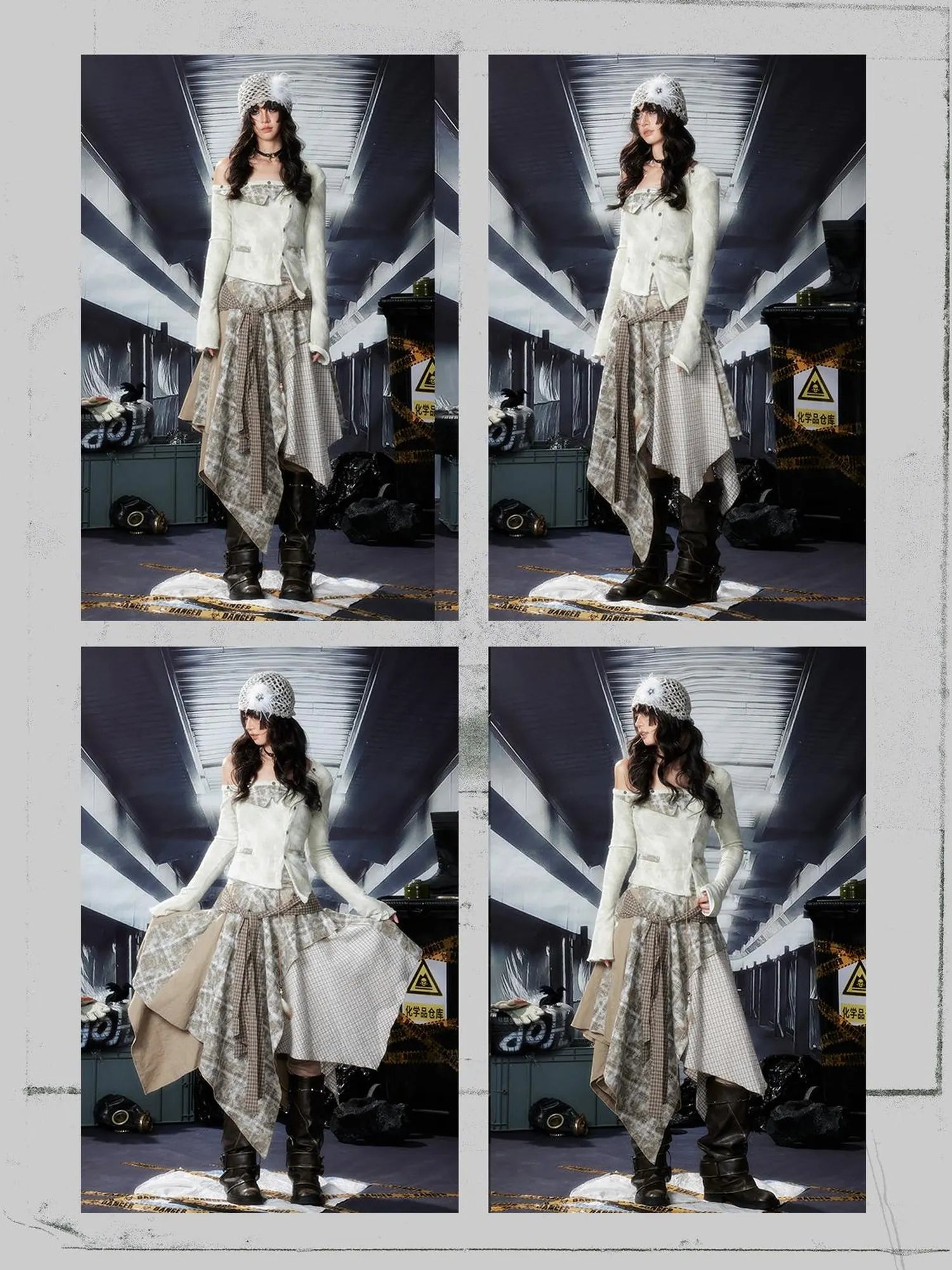 Acid Washed Rebel Knit Top V Neck T Shirt Long Sleeve