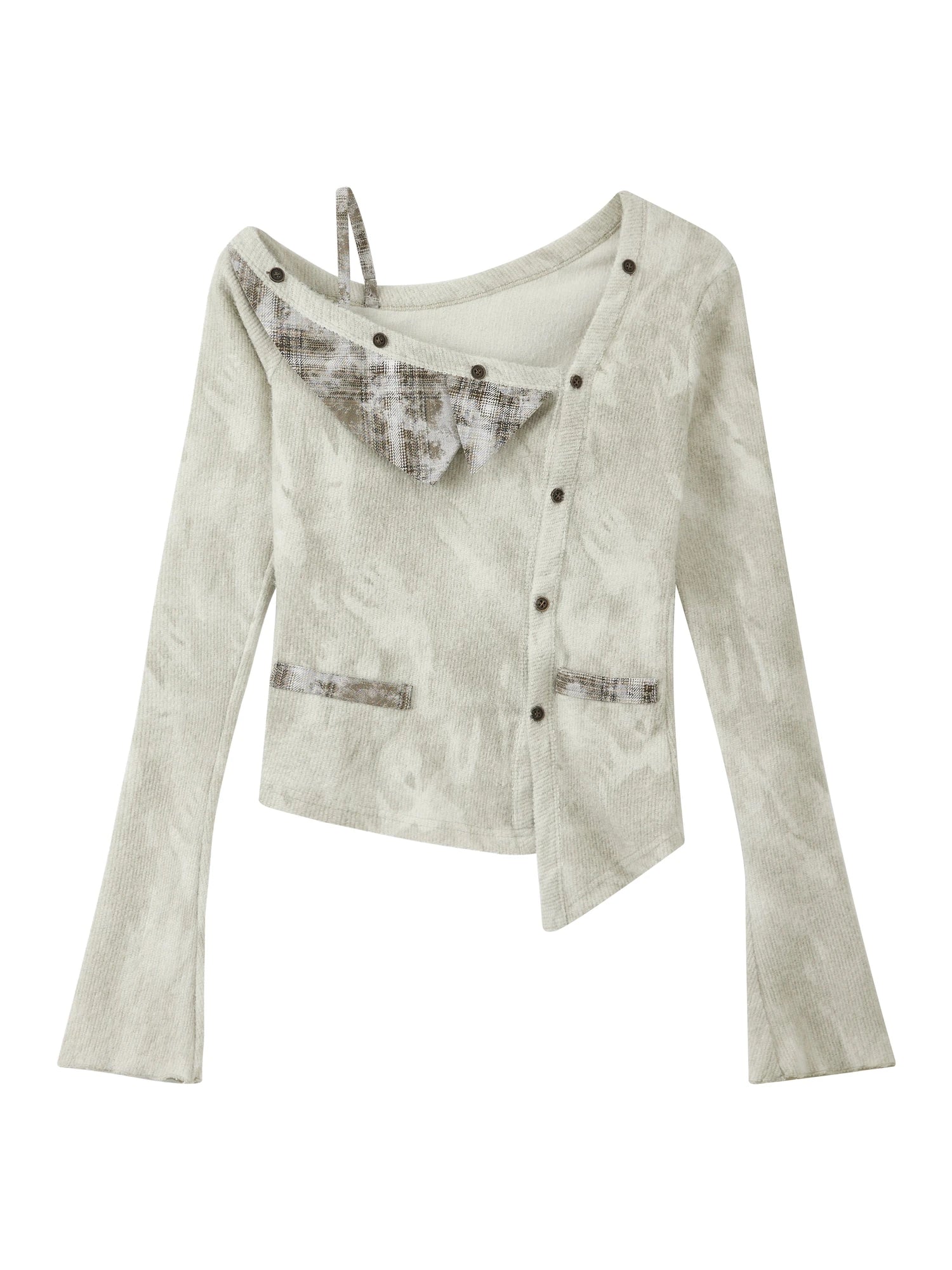 Acid Washed Rebel Knit Top V Neck T Shirt Long Sleeve