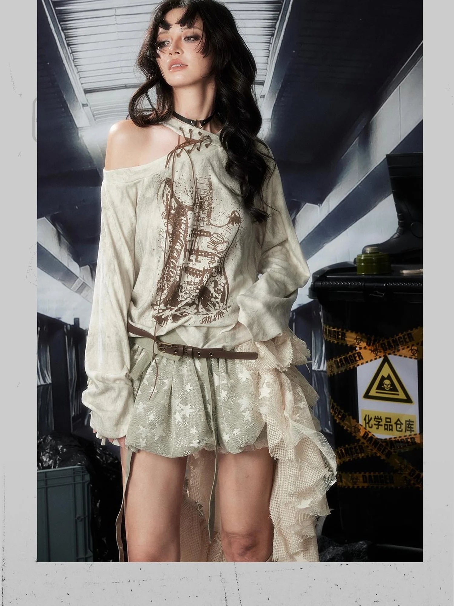 Acid Washed Rebellion Asymmetric Neck Tee