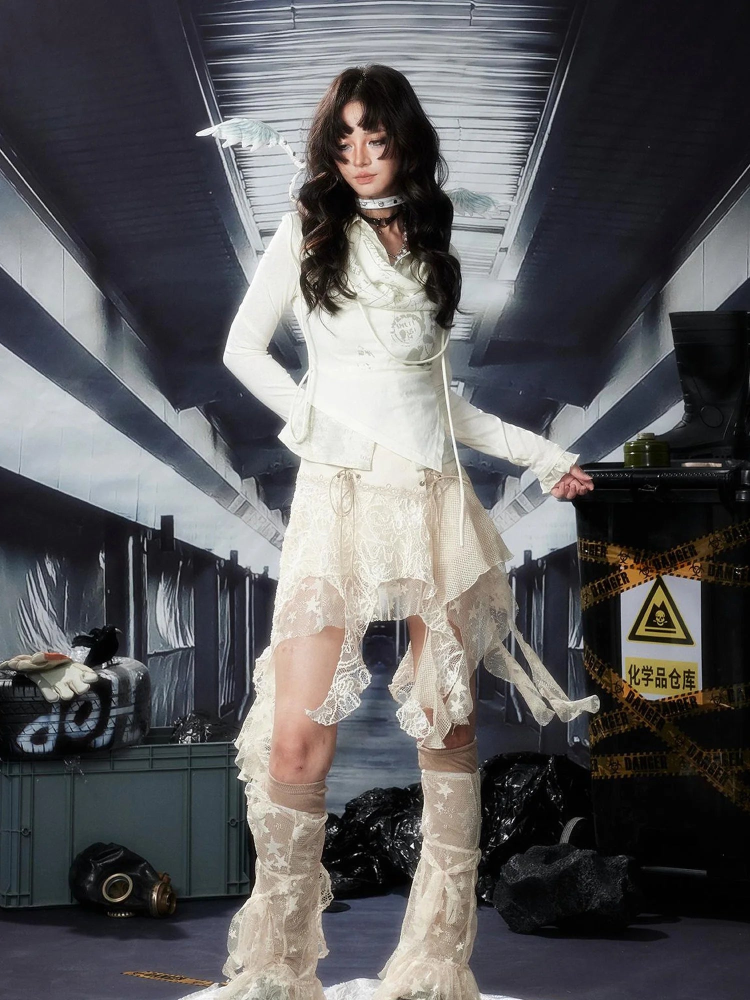 Acid Washed Riot Print Drop Shoulder Knit Top