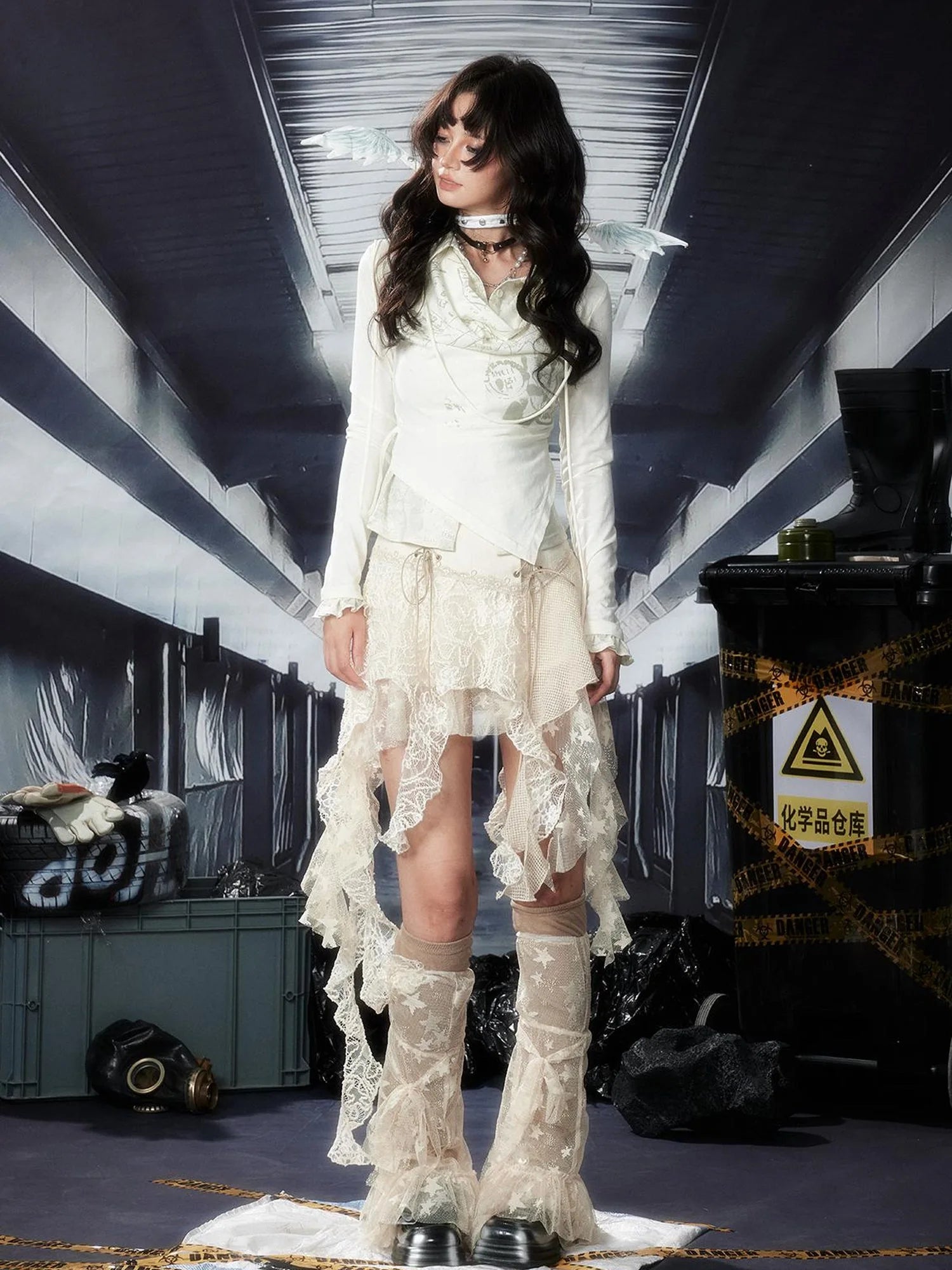 Acid Washed Riot Print Drop Shoulder Knit Top