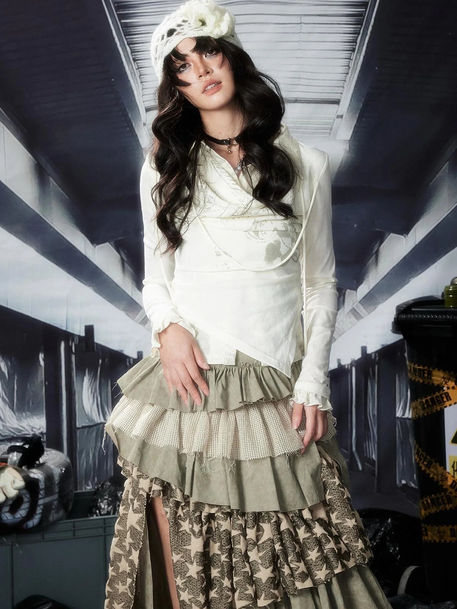 Acid Washed Riot Print Drop Shoulder Knit Top