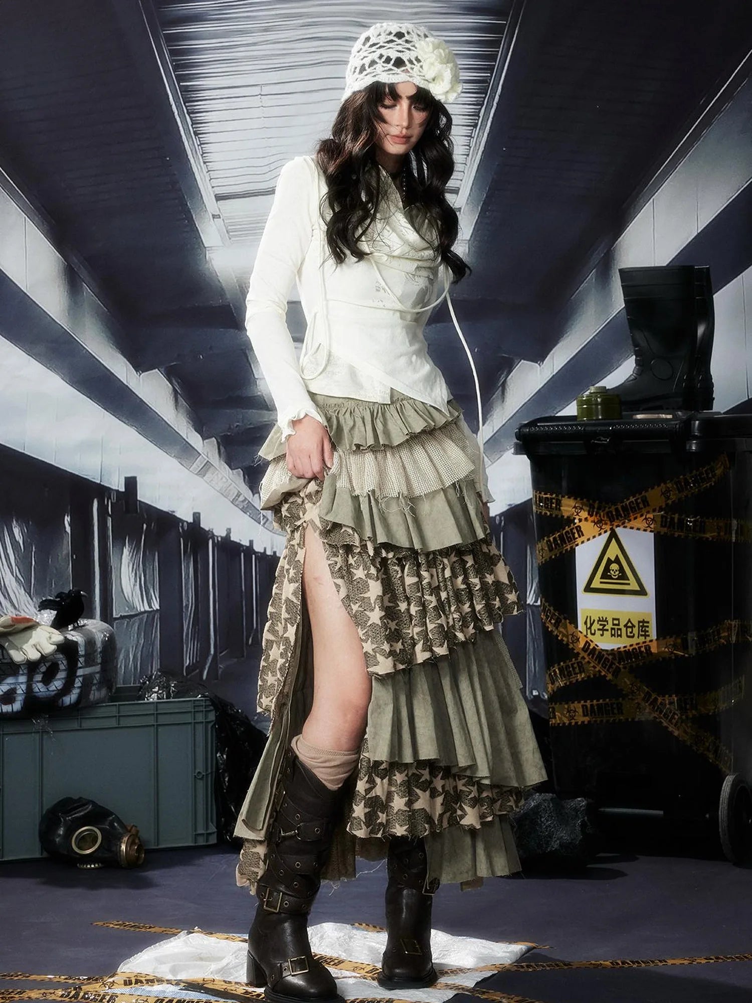 Acid Washed Riot Print Drop Shoulder Knit Top