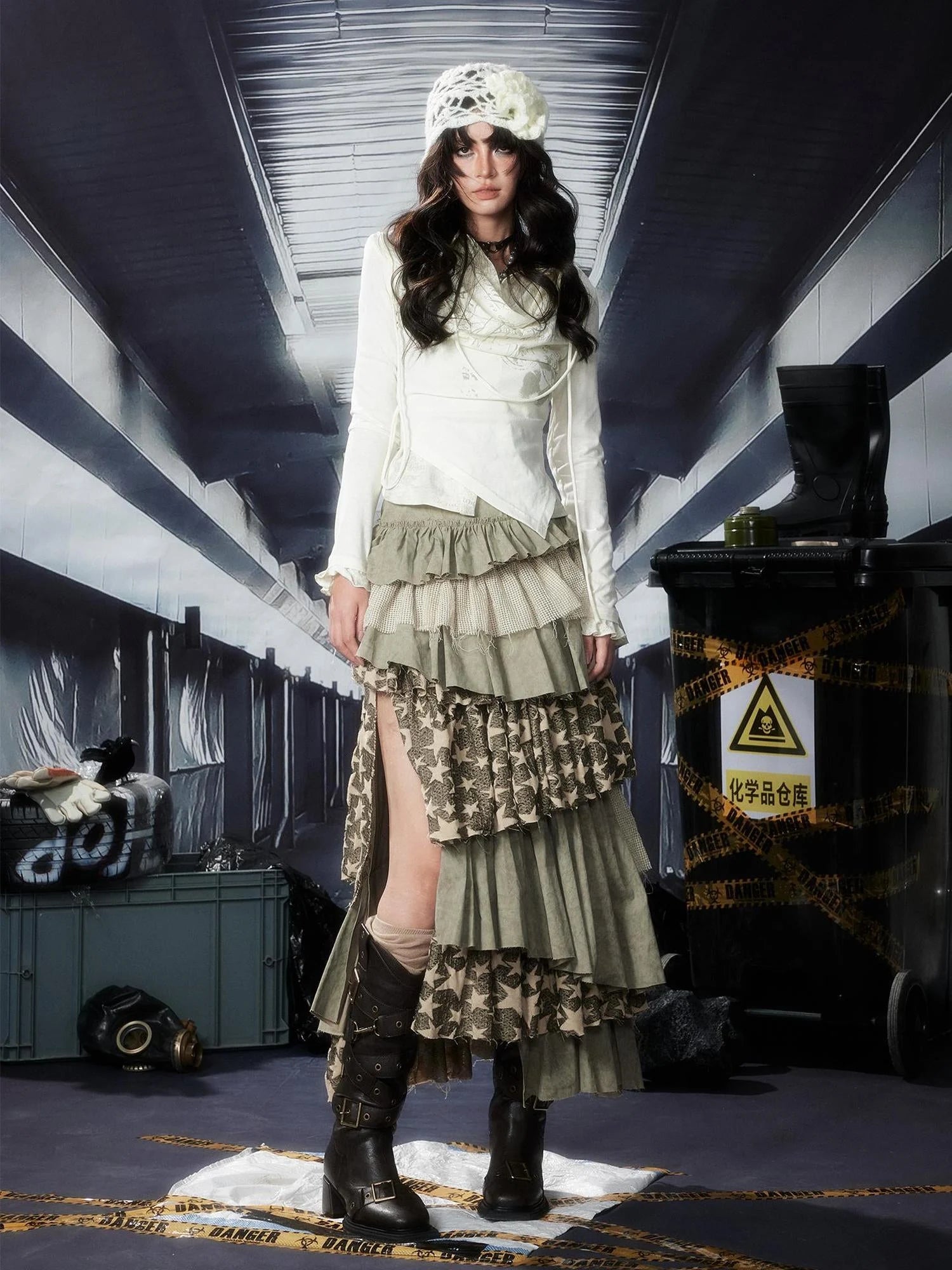 Acid Washed Riot Print Drop Shoulder Knit Top