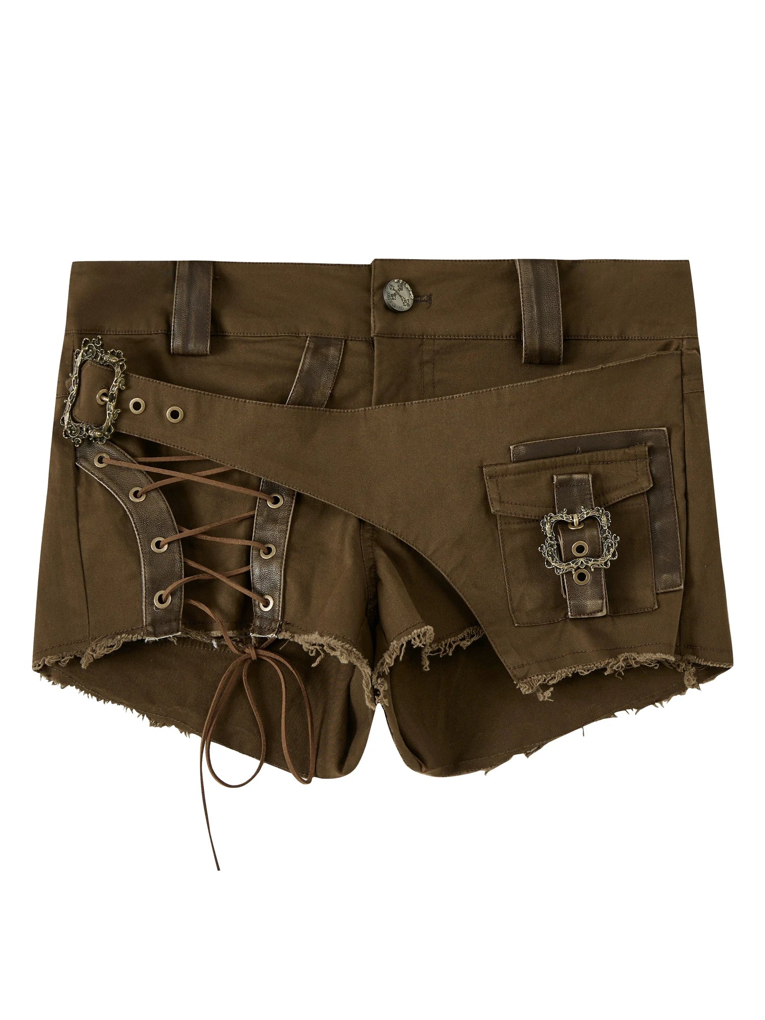 Asymm Lace Up Rivet Distressed Y2K Denim Shorts