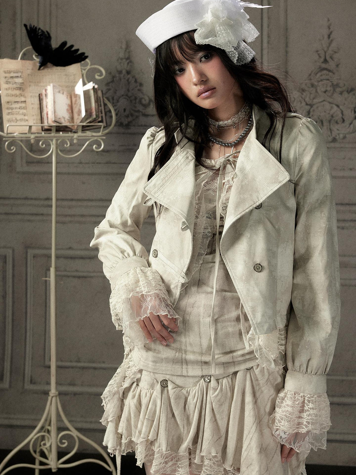 ALL iN plan Asymmetric Lace Lapel Slim Fit Women&