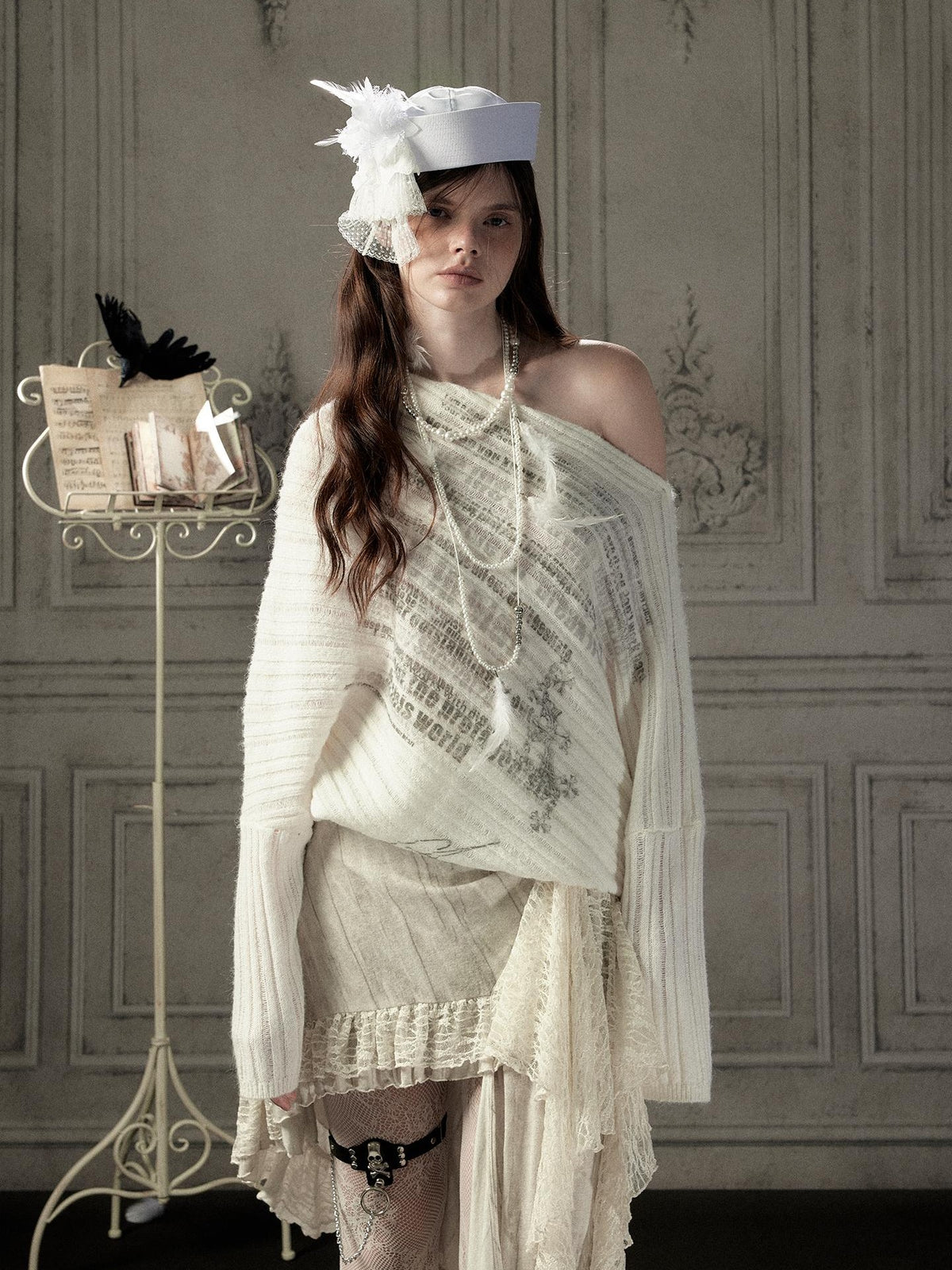 ALL iN plan Asymmetric Lace Spliced High Waist H Line Women&