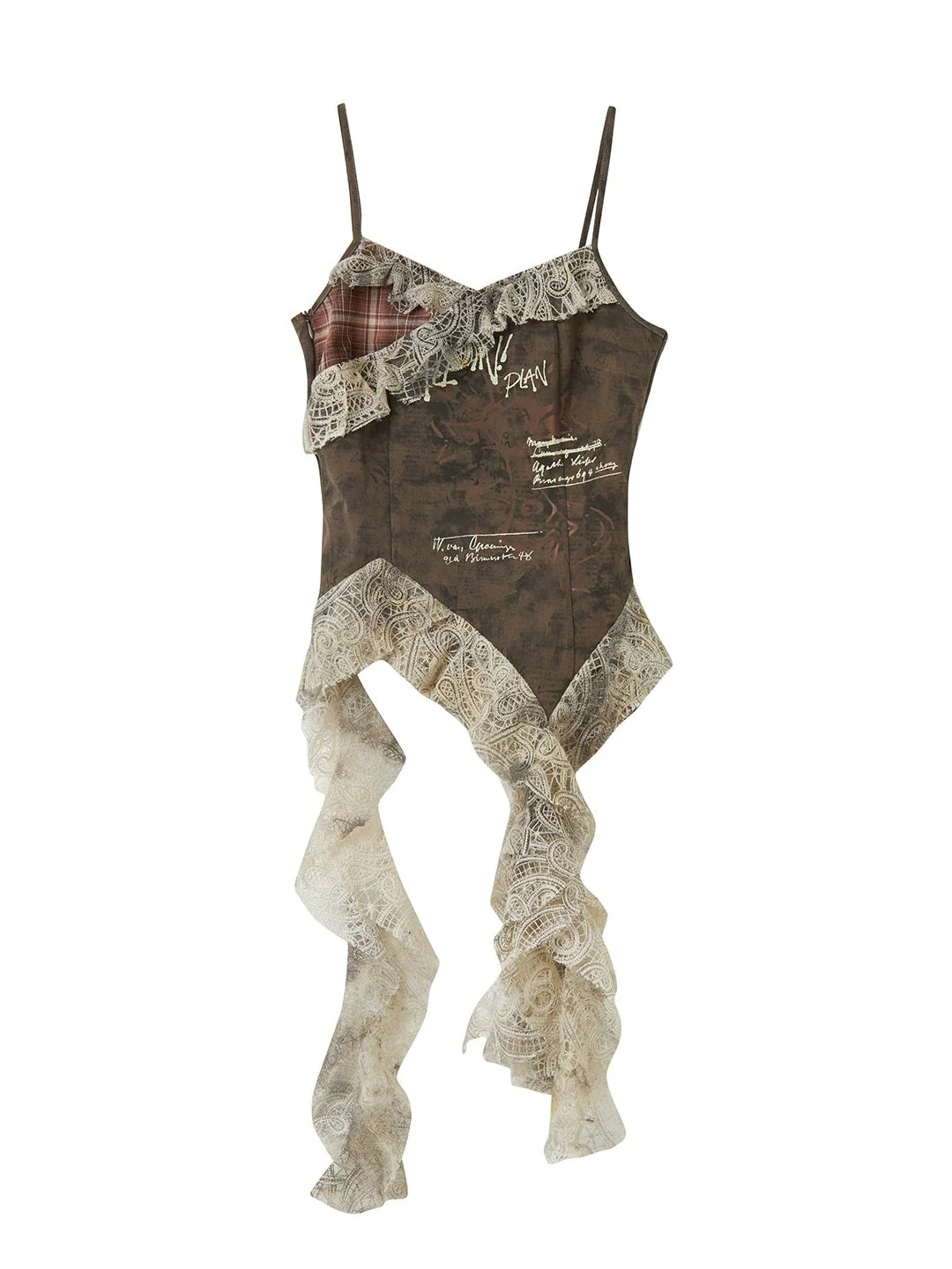 Asymmetrical Lace Trim Punk Print Tank Top