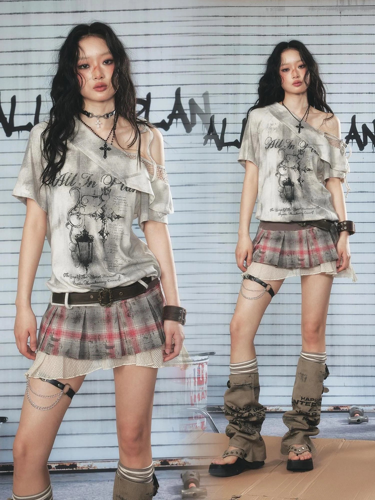 Asymmetrical Spliced Off Shoulder Tee