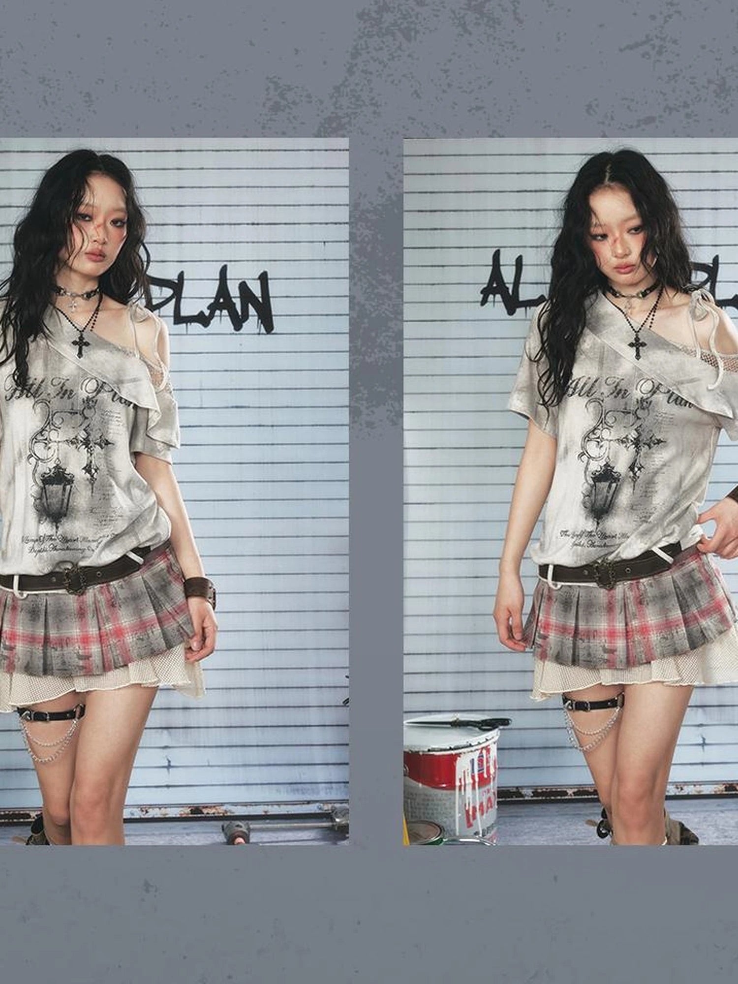 Asymmetrical Spliced Off Shoulder Tee