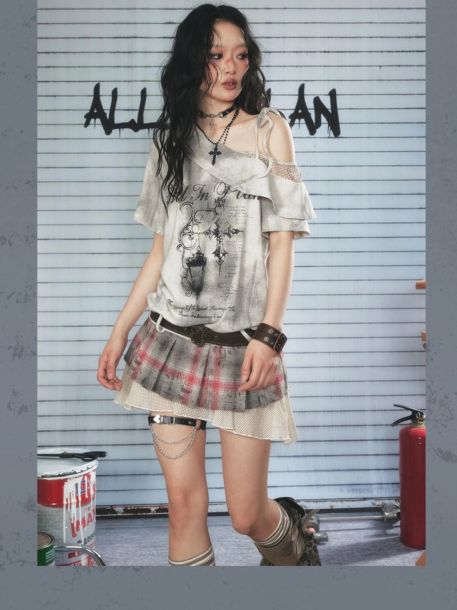 Asymmetrical Spliced Off Shoulder Tee