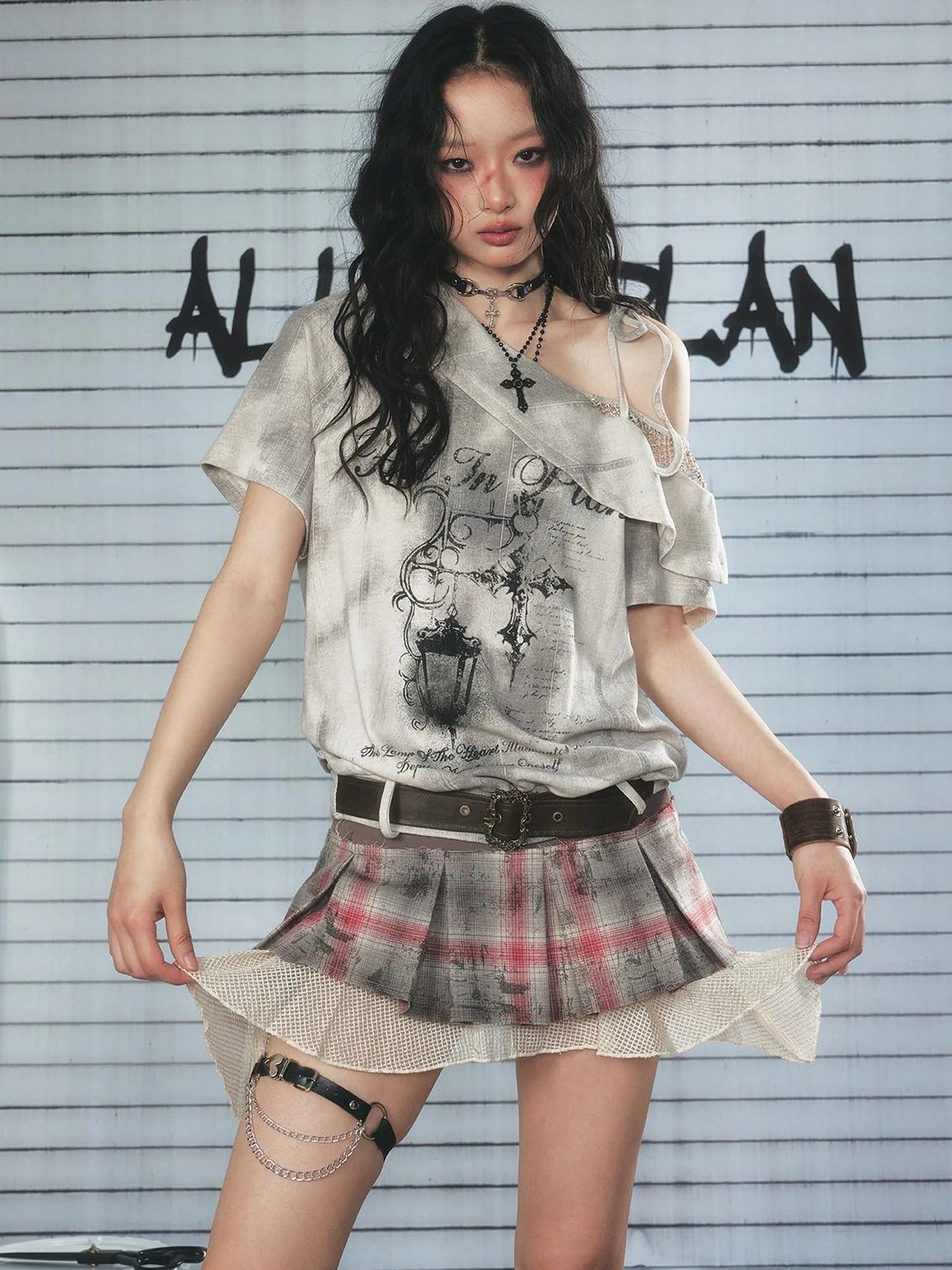 Asymmetrical Spliced Off Shoulder Tee