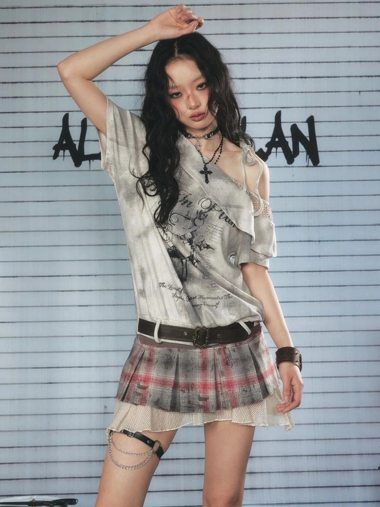Asymmetrical Spliced Off Shoulder Tee