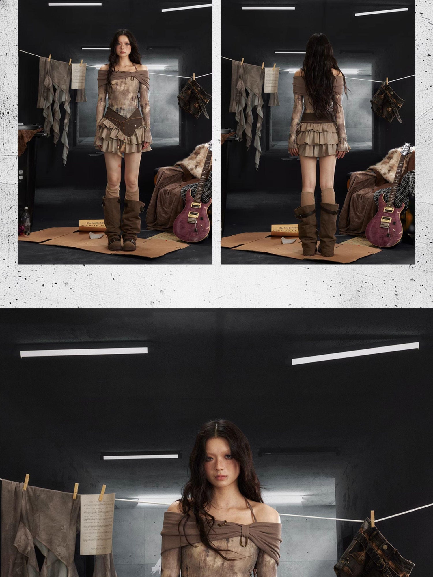 ALL iN plan Asymmetrical Studded Leather Trim Feather Hem Rock Skirt