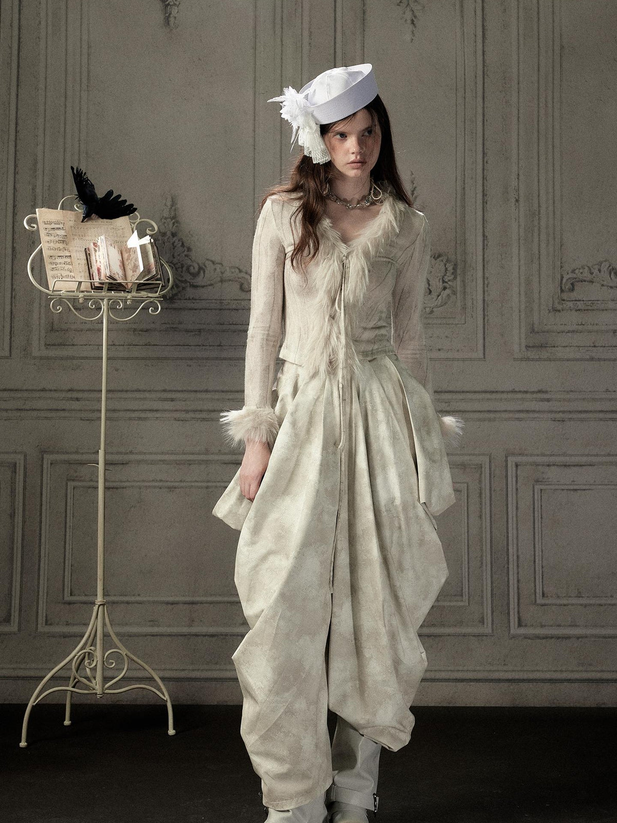 ALL iN plan Beige Asymmetric Draped Pleated Women&