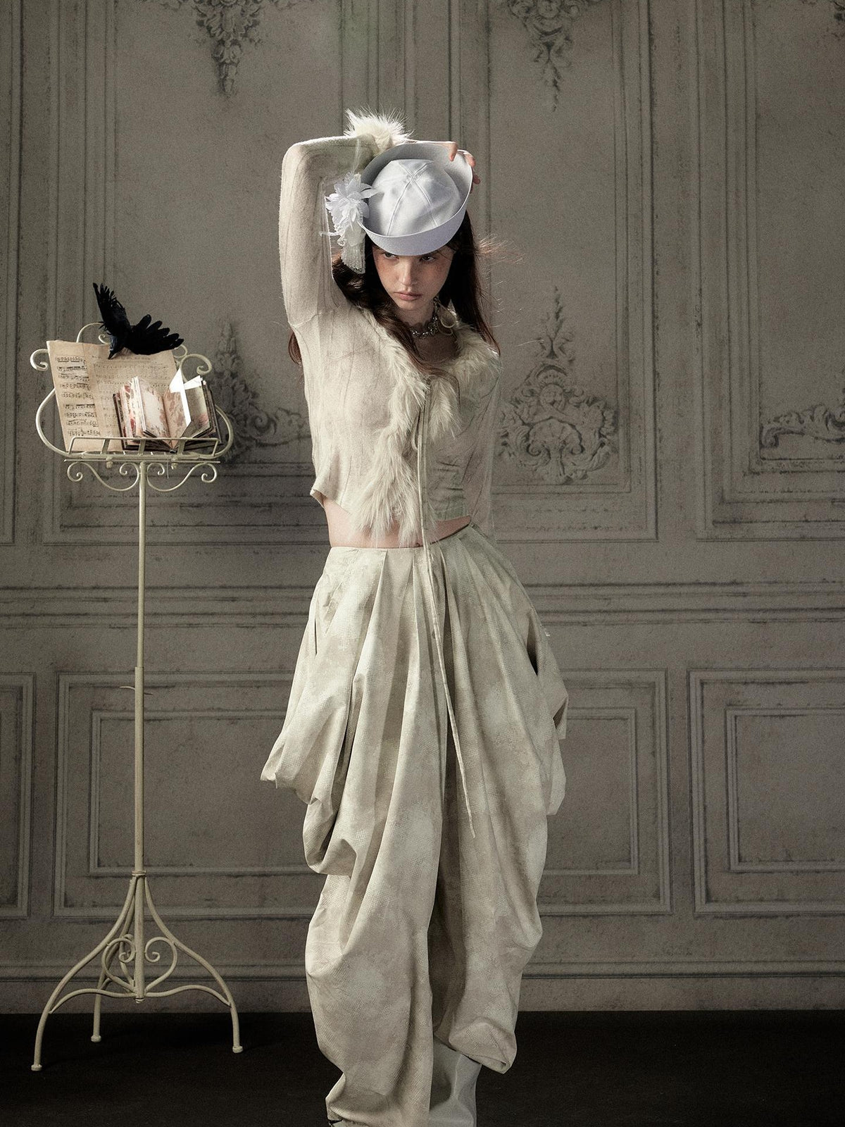 ALL iN plan Beige Asymmetric Draped Pleated Women&