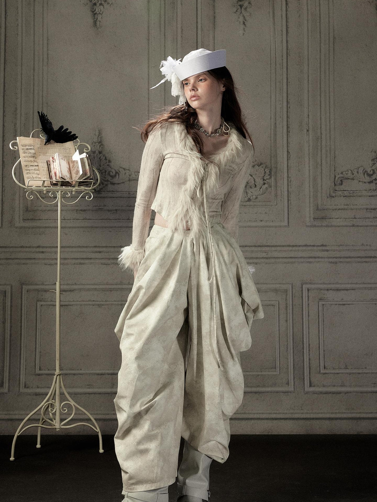 ALL iN plan Beige Asymmetric Draped Pleated Women&