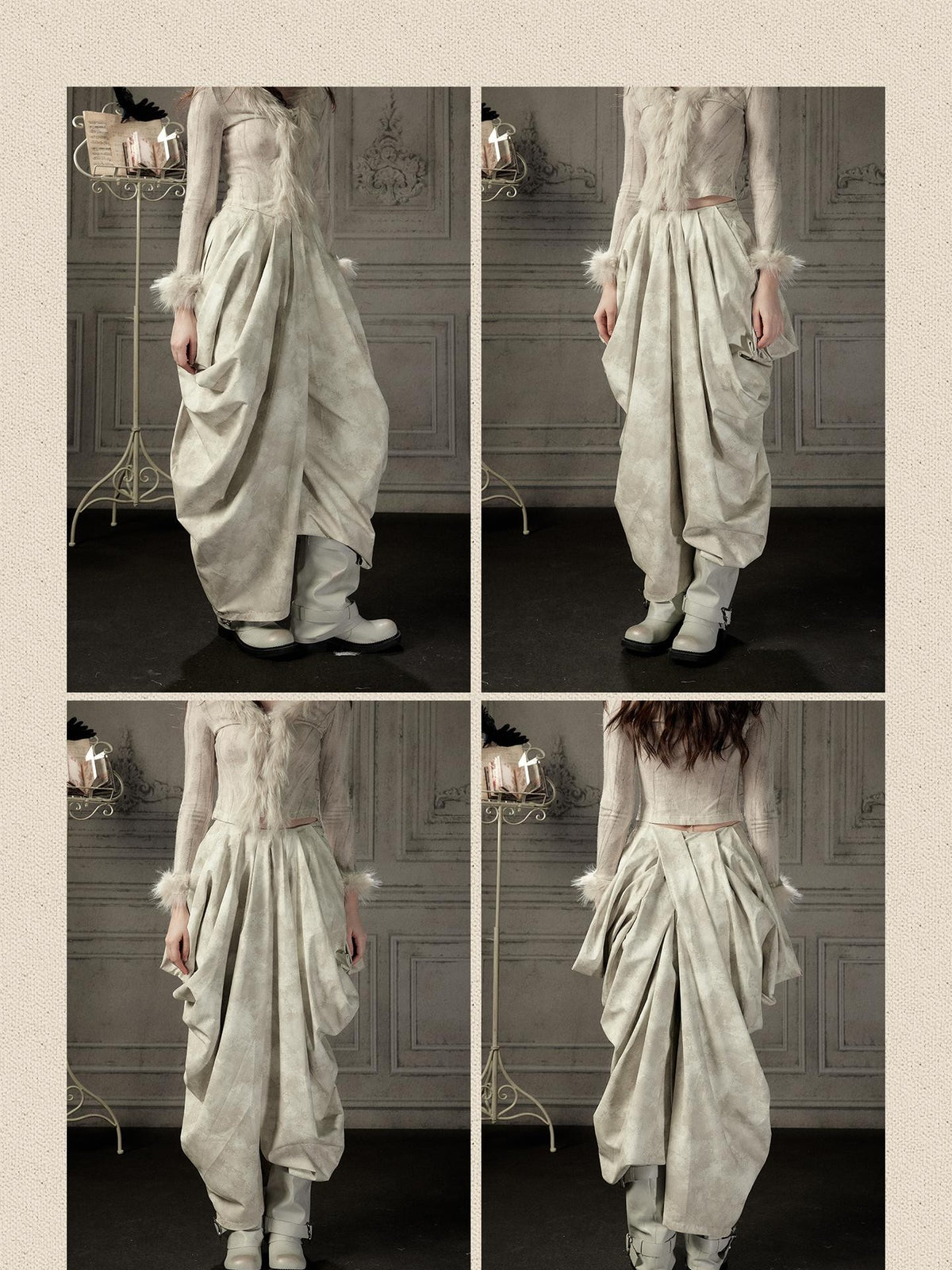 ALL iN plan Beige Asymmetric Draped Pleated Women&