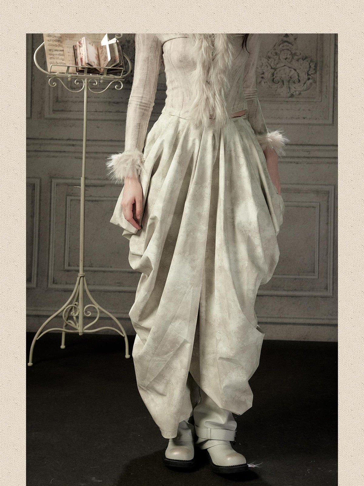 ALL iN plan Beige Asymmetric Draped Pleated Women&
