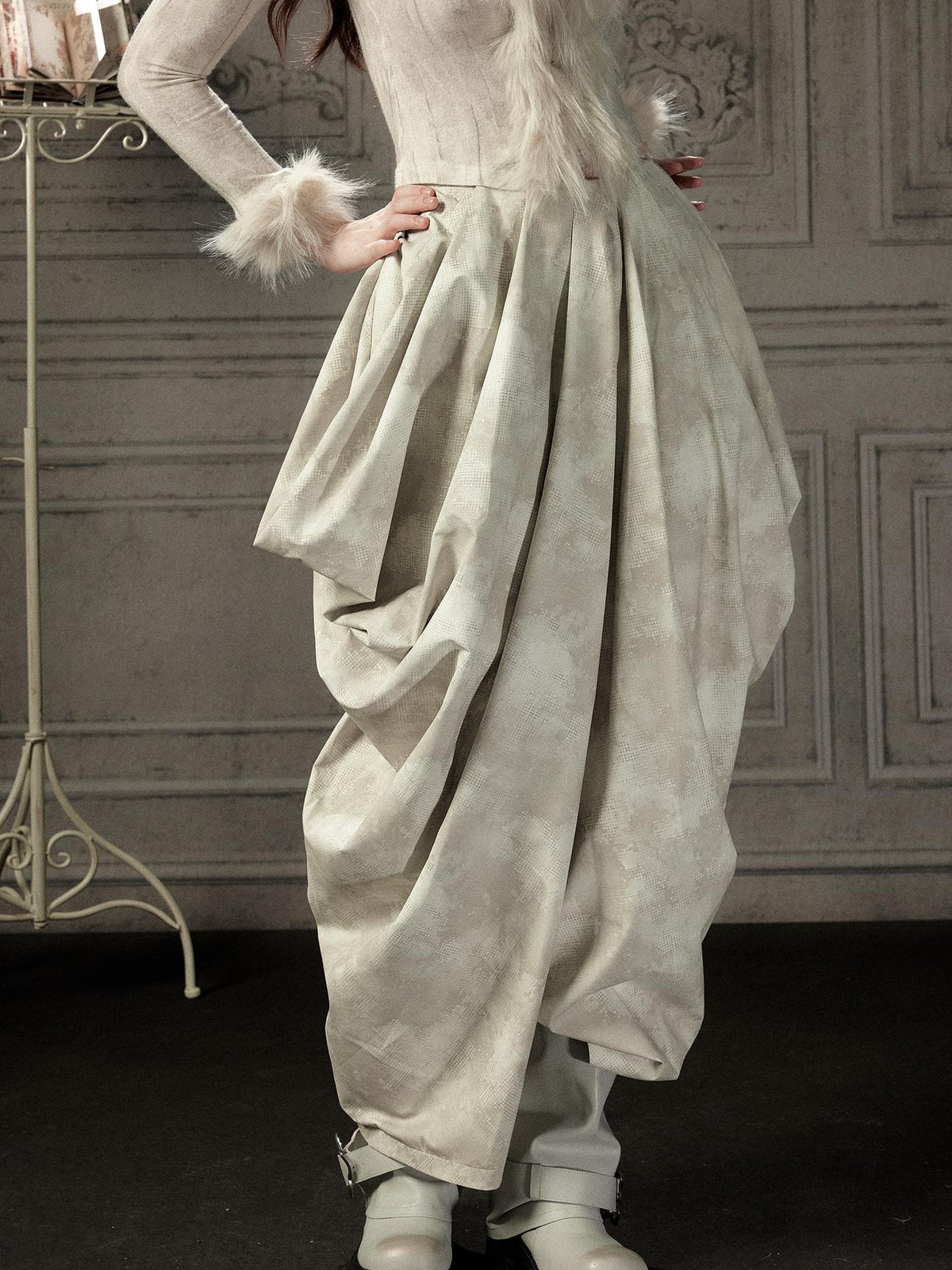 ALL iN plan Beige Asymmetric Draped Pleated Women&